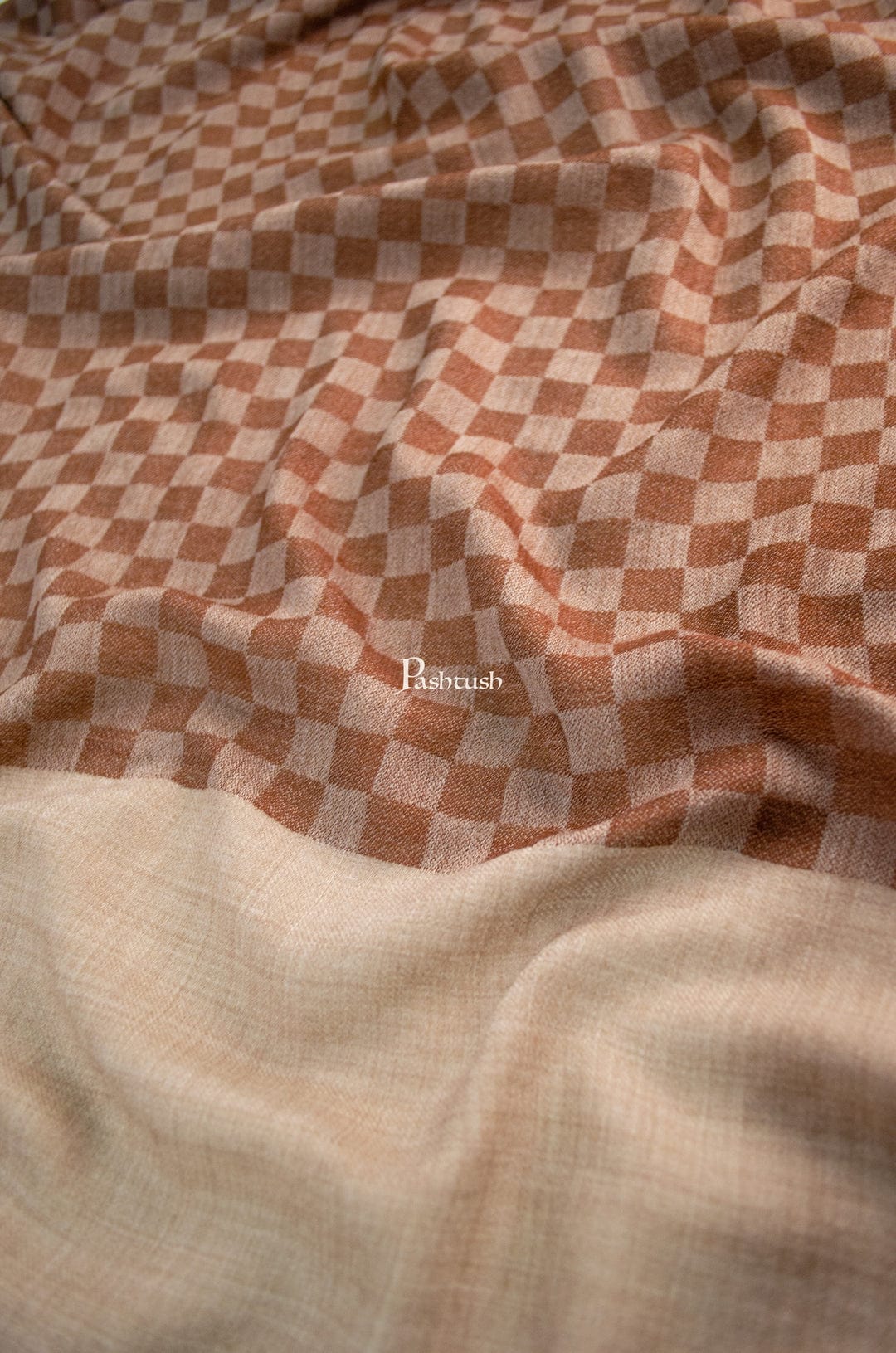 Pashtush India Gift Pack Pashtush His And Her Set Of Checkered Stoles With Premium Gift Box Packaging, Beige and Rich Coffee