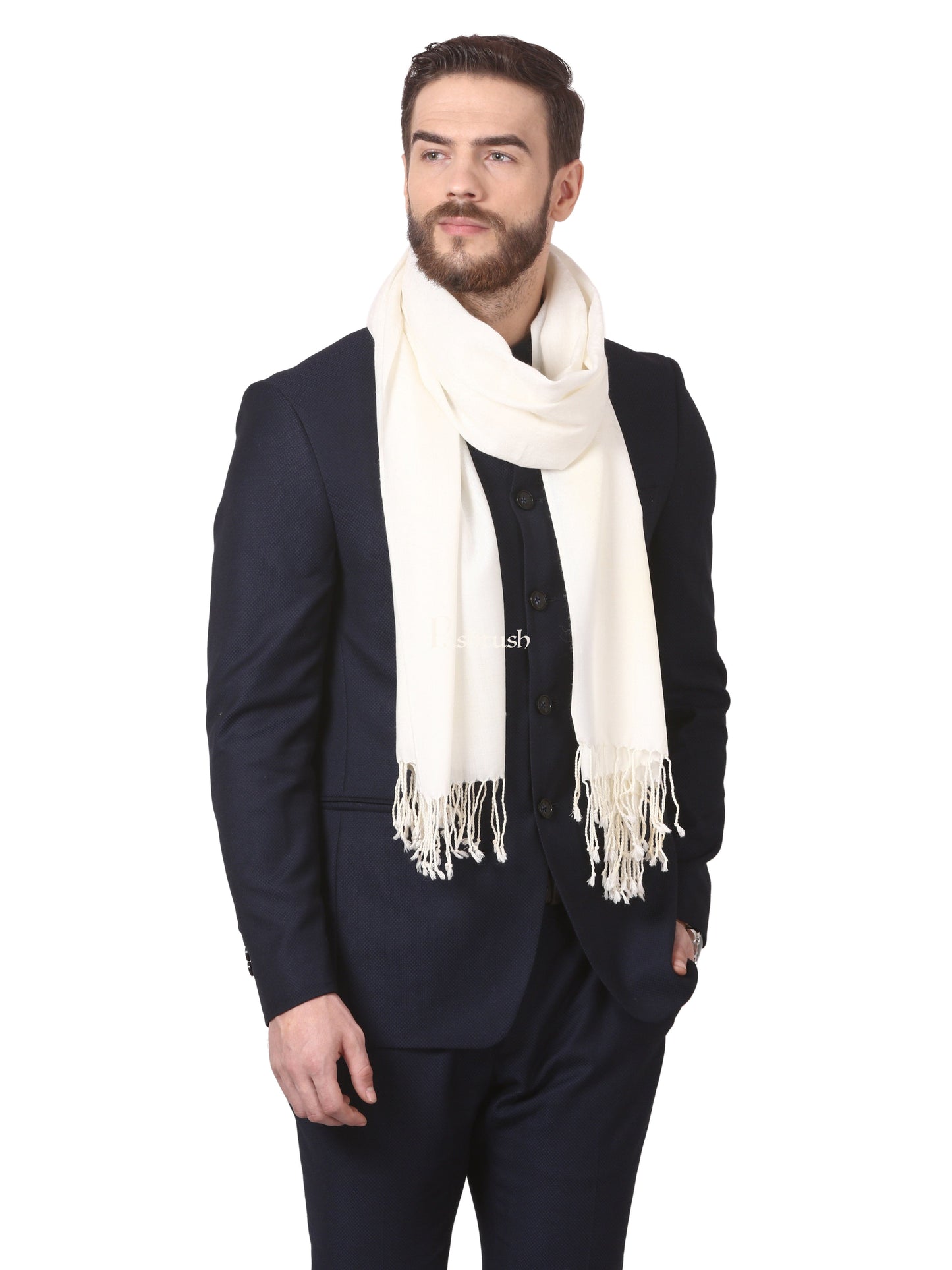 Pashtush India Gift Pack Pashtush His And Her Set Of Fine Wool and Printed Bamboo Stoles With Premium Gift Box Packaging, Ivory and Multicolour