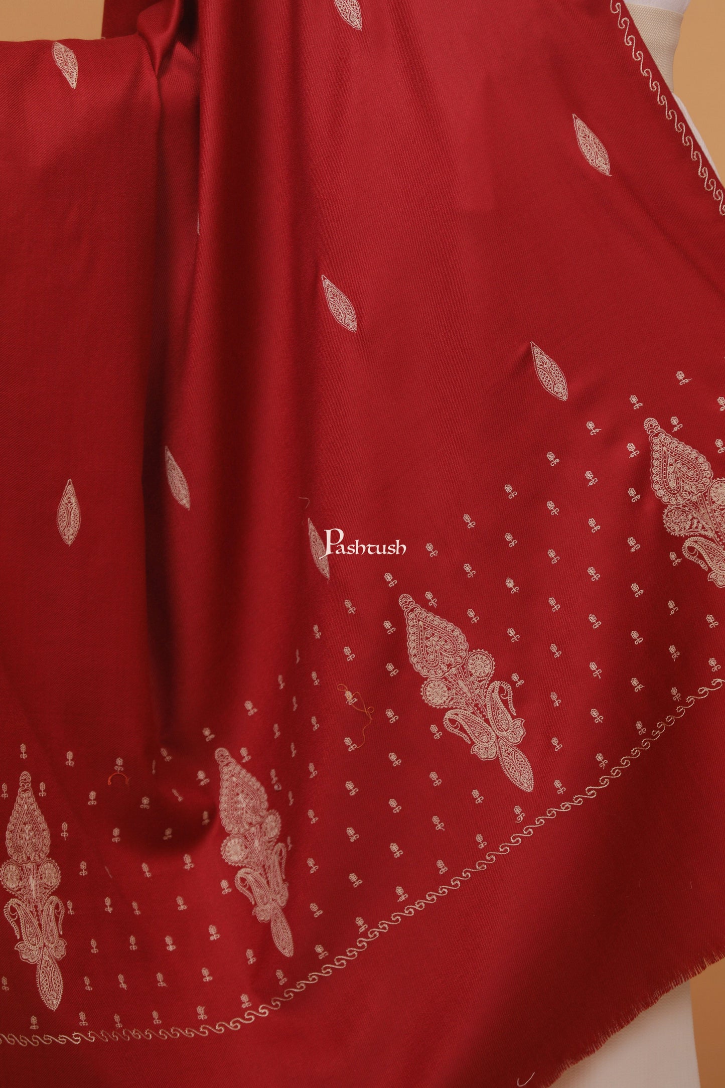 Pashtush India Gift Pack Pashtush His And Her Set Of Fine Wool Checkered Stole and Embroidery Shawl With Premium Gift Box Packaging, Red and Maroon