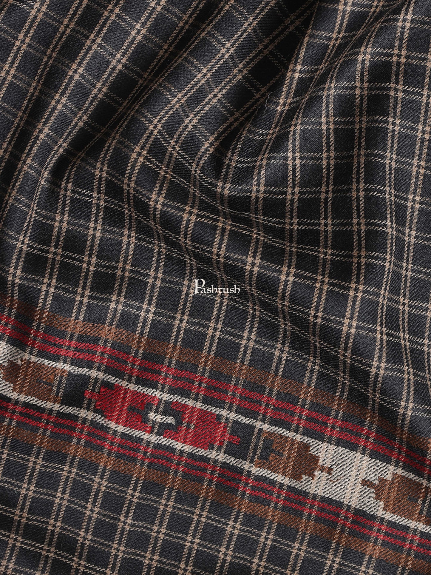 Pashtush India Gift Pack Pashtush His And Her Set Of Fine Wool Checkered Stole and Shawl With Premium Gift Box Packaging, Black and Red
