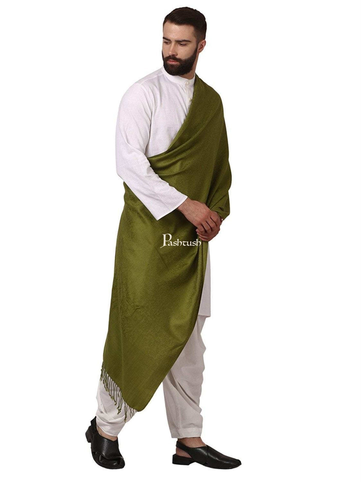 Pashtush India Gift Pack Pashtush His And Her Set Of Fine Wool Self Stoles With Premium Gift Box Packaging, Emerald Green and Mustard