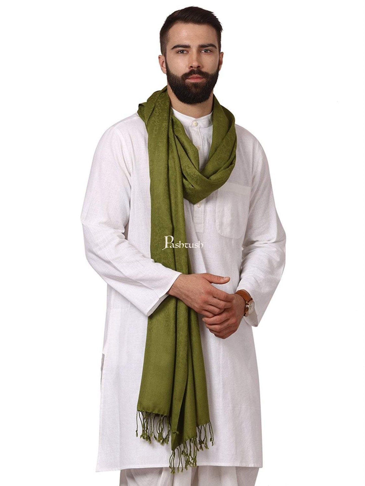 Pashtush India Gift Pack Pashtush His And Her Set Of Fine Wool Self Stoles With Premium Gift Box Packaging, Emerald Green and Mustard
