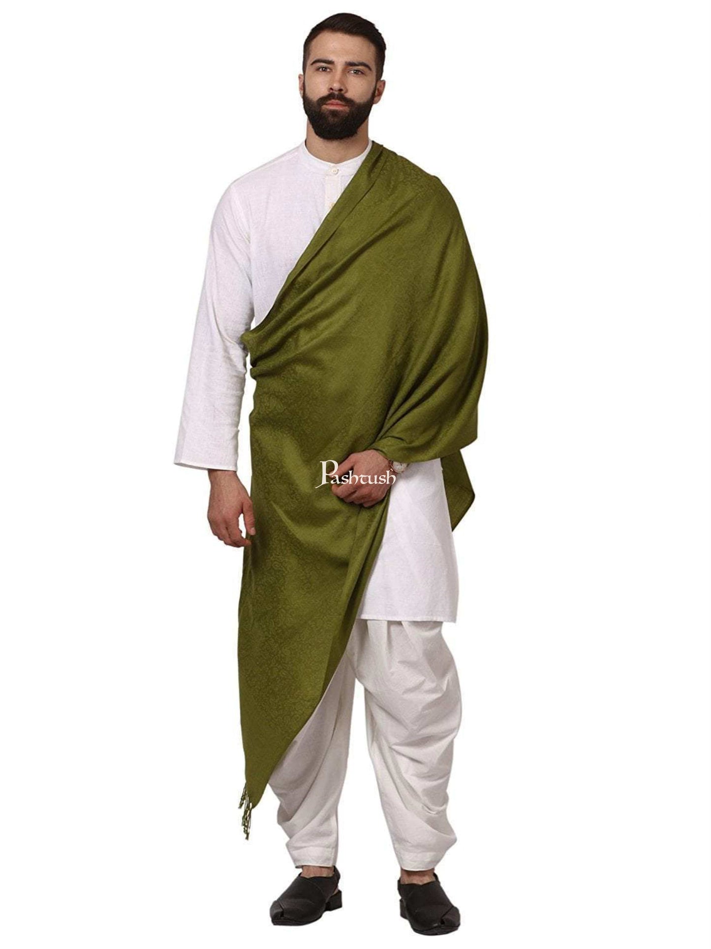Pashtush India Gift Pack Pashtush His And Her Set Of Fine Wool Self Stoles With Premium Gift Box Packaging, Emerald Green and Mustard