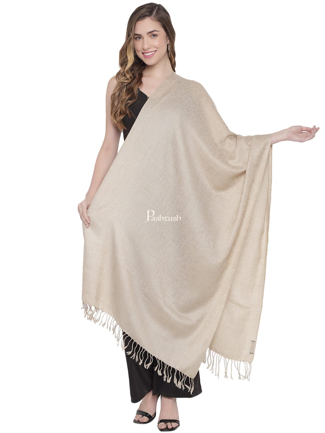Pashtush India Gift Pack Pashtush His And Her Set Of Fine Wool Stoles, Premium Gift Box Packaging, Beige