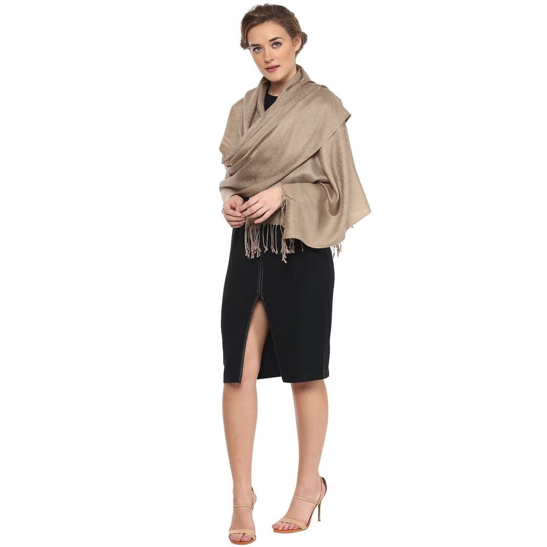 Pashtush India Gift Pack Pashtush His And Her Set Of Fine Wool Stoles, Premium Gift Box Packaging, Coffee and Beige