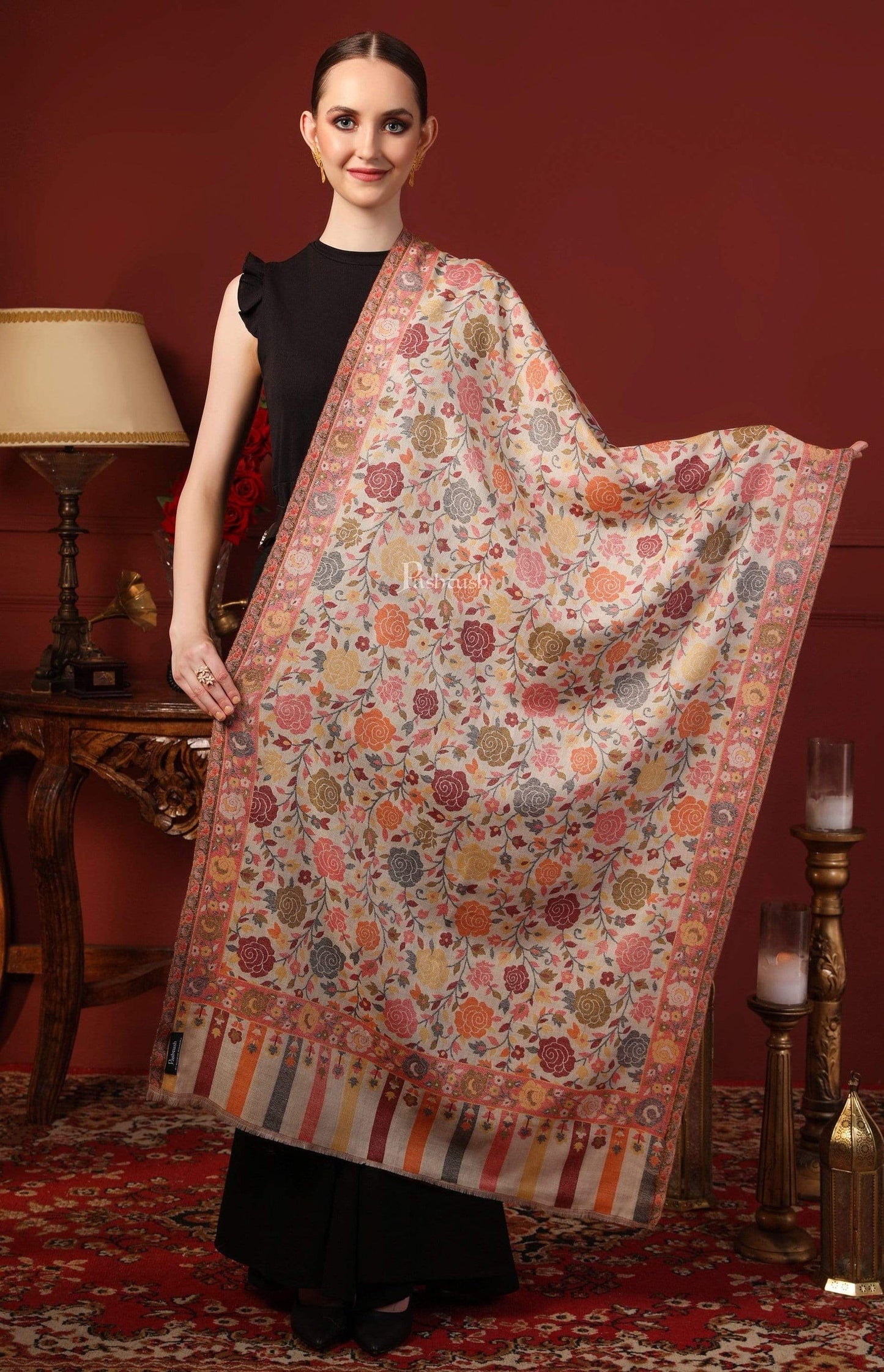 Pashtush India Gift Pack Pashtush His And Her Set Of Fine Wool Stoles, Premium Gift Box Packaging, Mustard and Multicolour