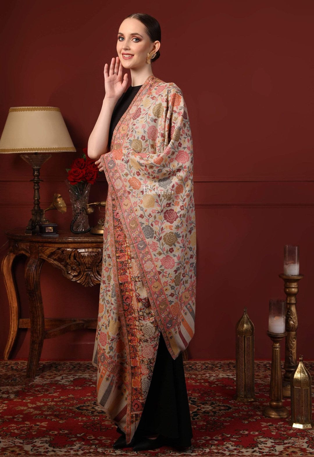 Pashtush India Gift Pack Pashtush His And Her Set Of Fine Wool Stoles, Premium Gift Box Packaging, Mustard and Multicolour