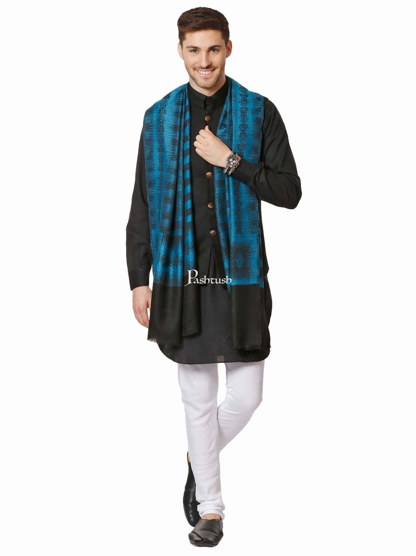 Pashtush India Gift Pack Pashtush His And Her Set Of Ikkat Design Stoles With Premium Gift Box Packaging, Pacific Blue and Maroon