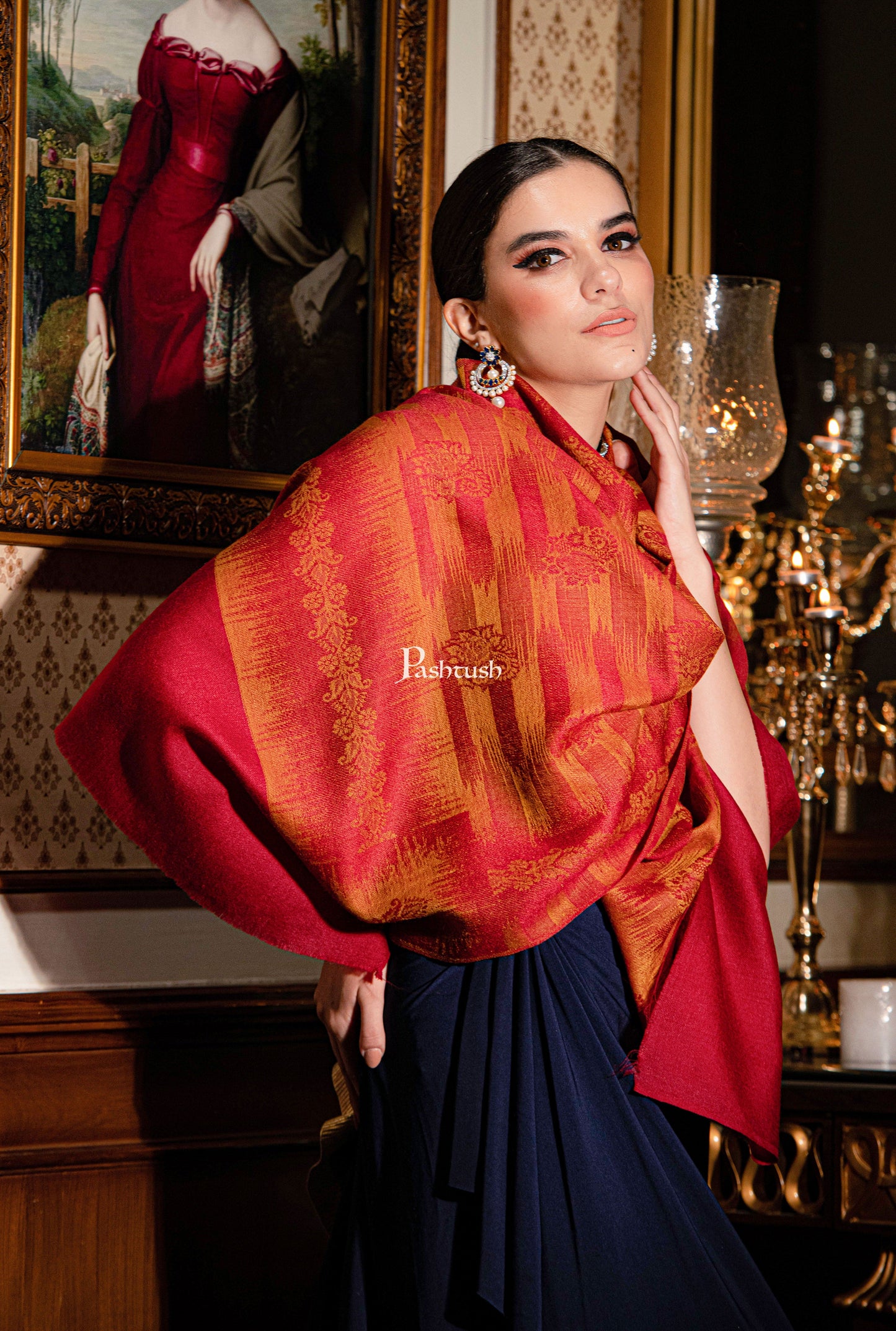 Pashtush India Gift Pack Pashtush His And Her Set Of Ikkat Design Stoles With Premium Gift Box Packaging, Pacific Blue and Maroon
