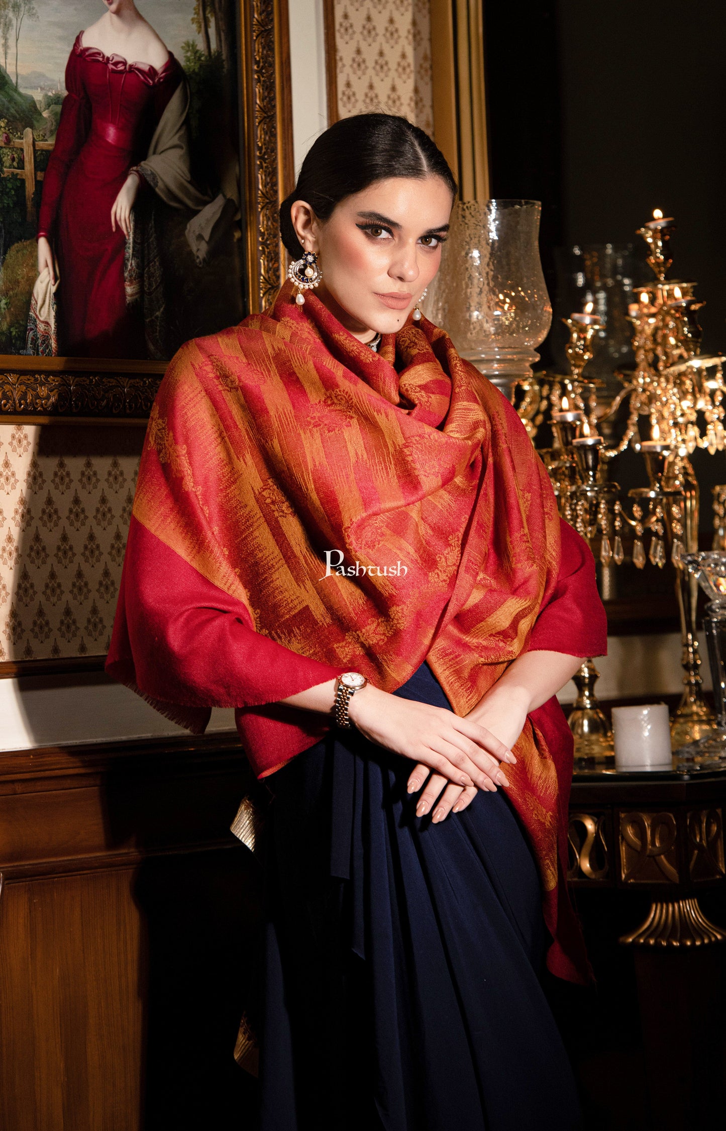 Pashtush India Gift Pack Pashtush His And Her Set Of Ikkat Design Stoles With Premium Gift Box Packaging, Pacific Blue and Maroon