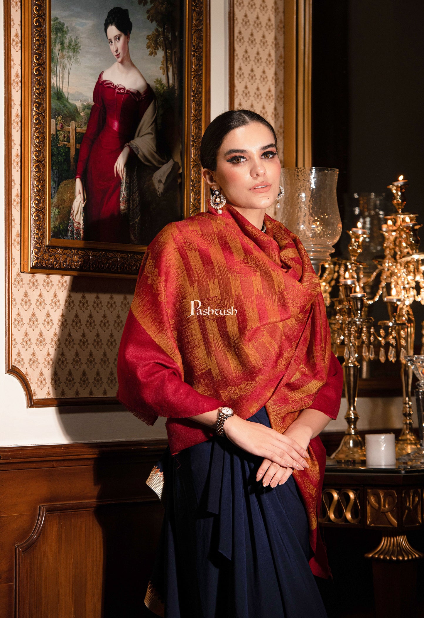 Pashtush India Gift Pack Pashtush His And Her Set Of Ikkat Design Stoles With Premium Gift Box Packaging, Pacific Blue and Maroon