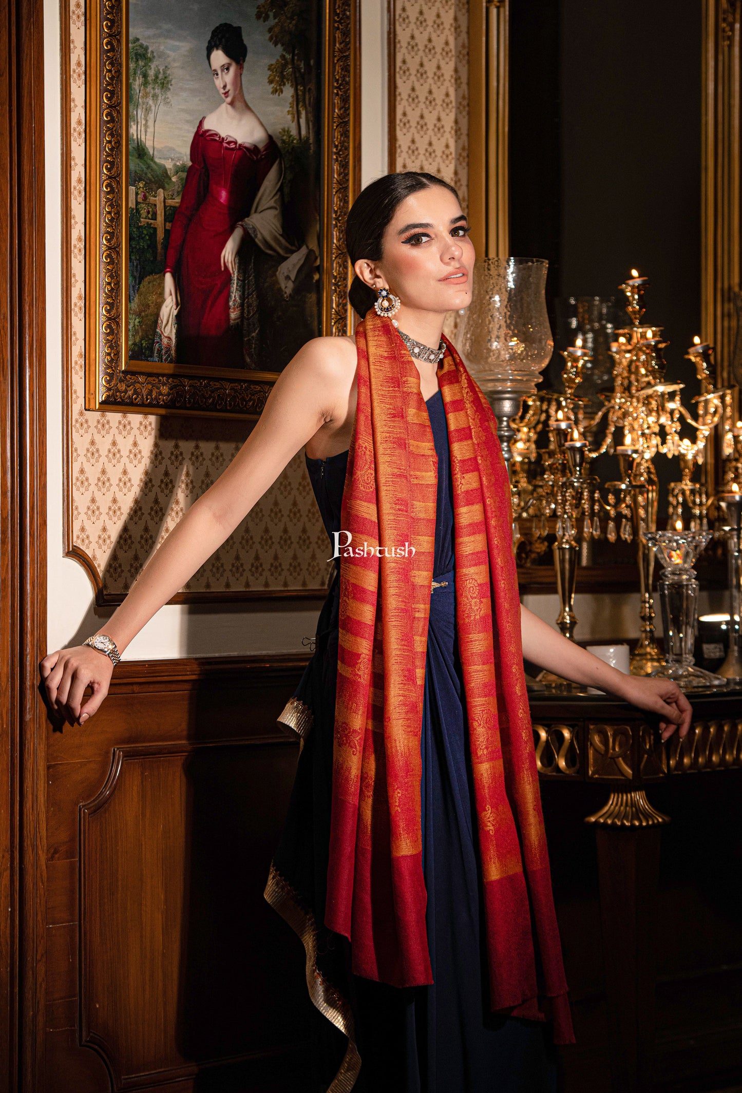 Pashtush India Gift Pack Pashtush His And Her Set Of Ikkat Design Stoles With Premium Gift Box Packaging, Pacific Blue and Maroon