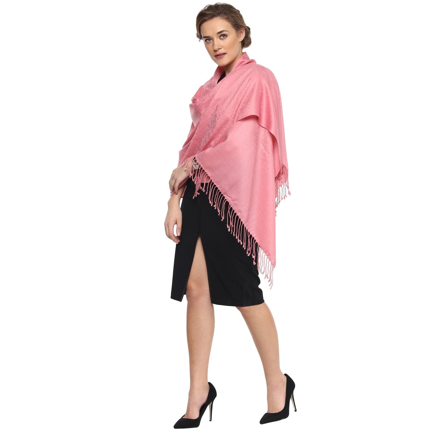 Pashtush India Gift Pack Pashtush His And Her Set Of Jacquard Necktie and Self Stole With Premium Gift Box Packaging, Black and Pink