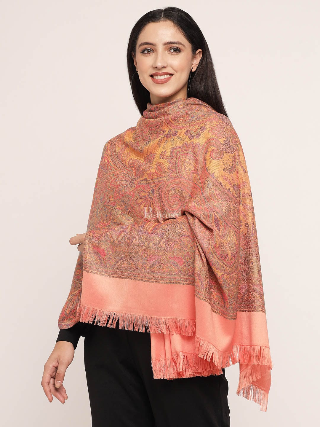 Pashtush India Gift Pack Pashtush His And Her Set Of Jamawar Stole and Shawl, Premium Gift Box Packaging, Navy Blue and Peach