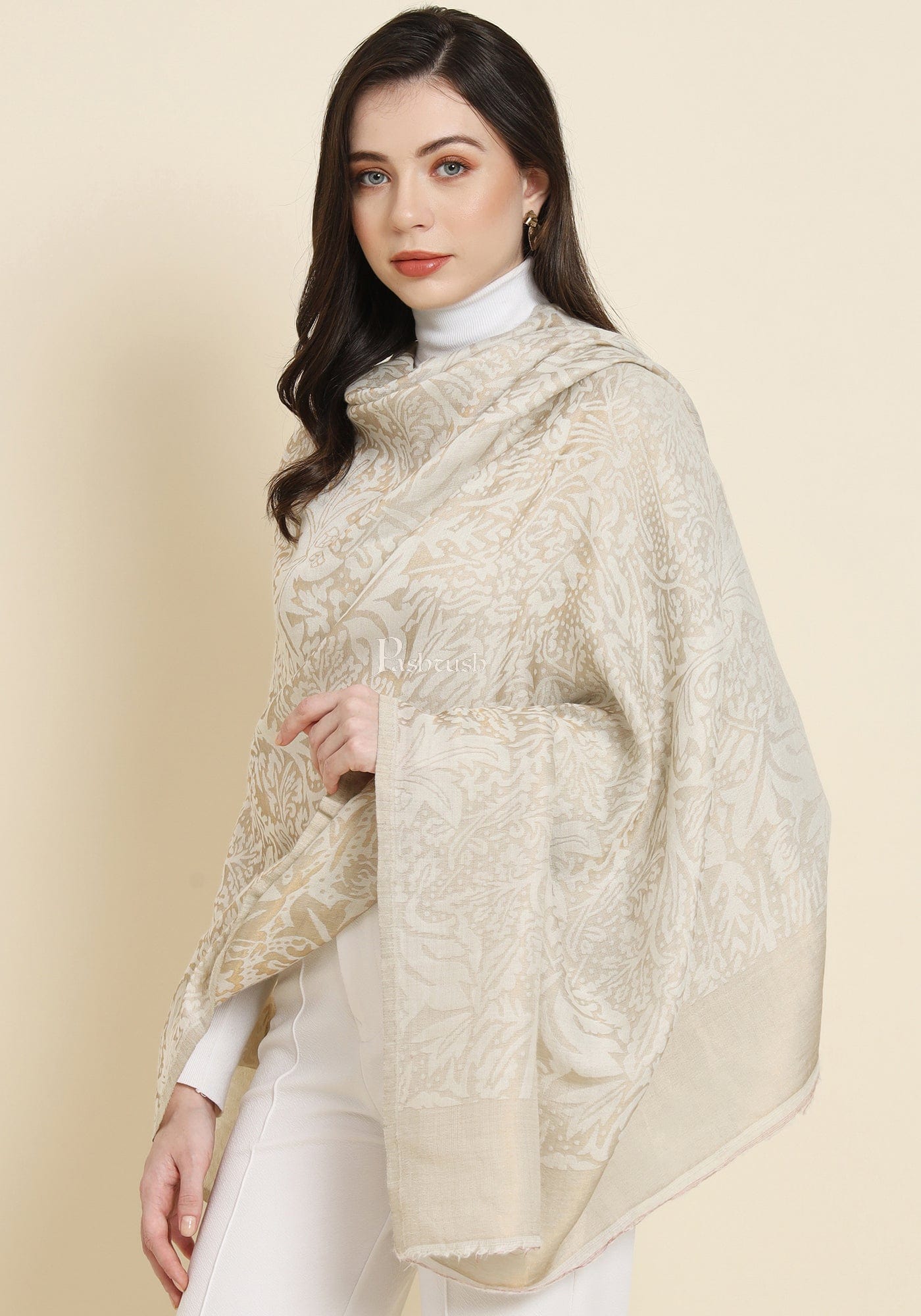 Pashtush India Gift Pack Pashtush His And Her Set Of Jaquard Metallic Weave Stole and Shawl With Premium Gift Box Packaging, Black and Ivory