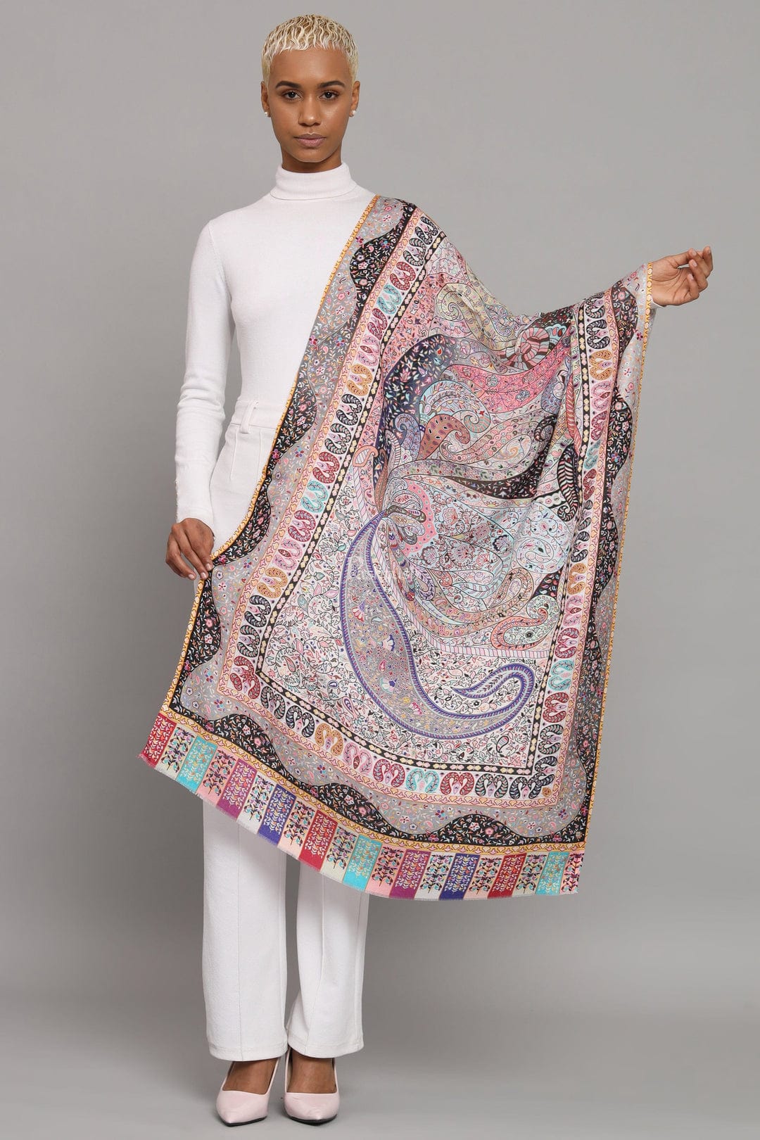 Pashtush India Gift Pack Pashtush His And Her Set Of Mens Checkerd Stole and Womens Extra Soft Bamboo Stole, Premium Gift Box Packaging, Black and Multicolour