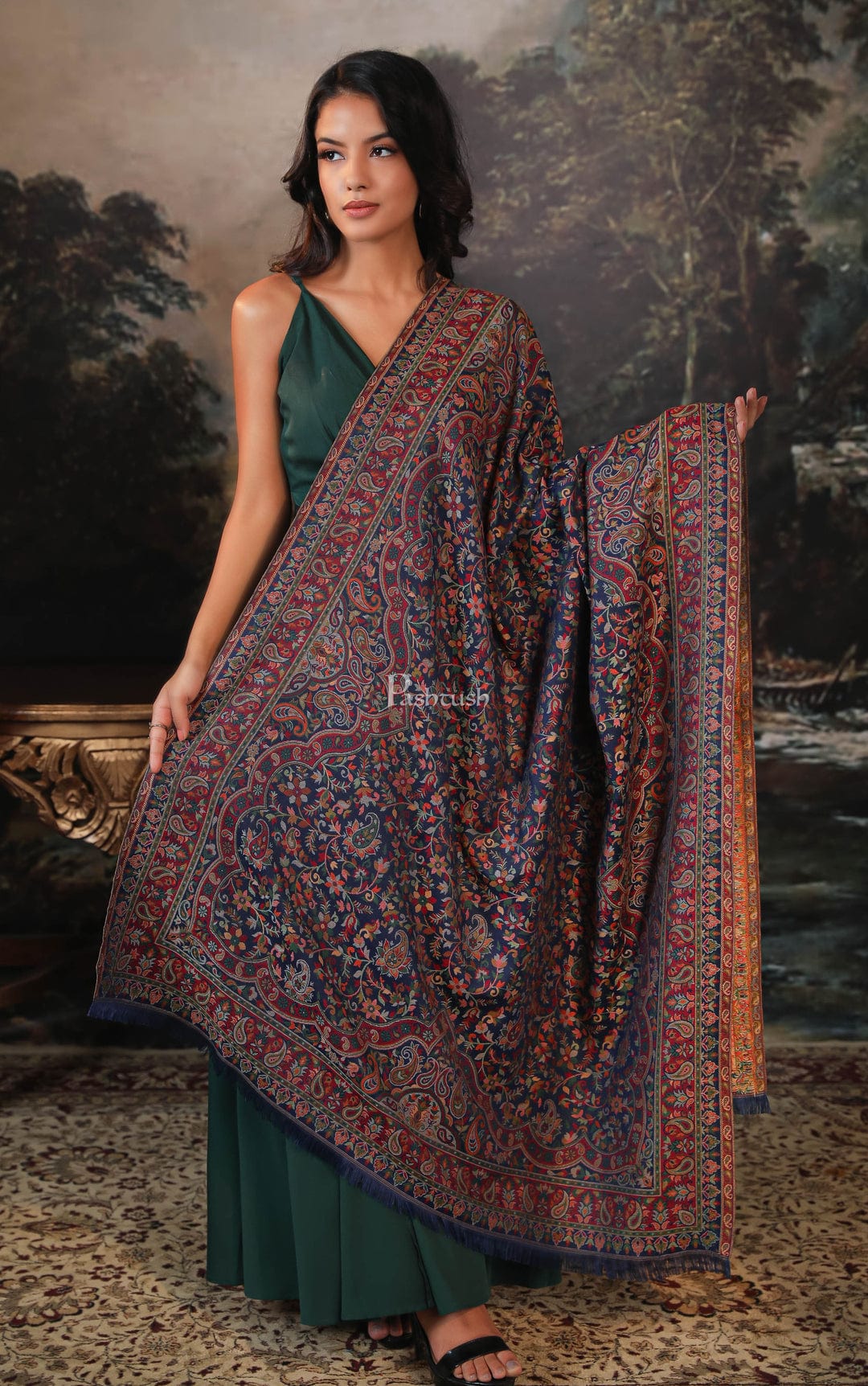 Pashtush India Gift Pack Pashtush His And Her Set Of Mens Checkerd Stole and Womens Faux Pashmina Shawl, Premium Gift Box Packaging, Black and Multicolour
