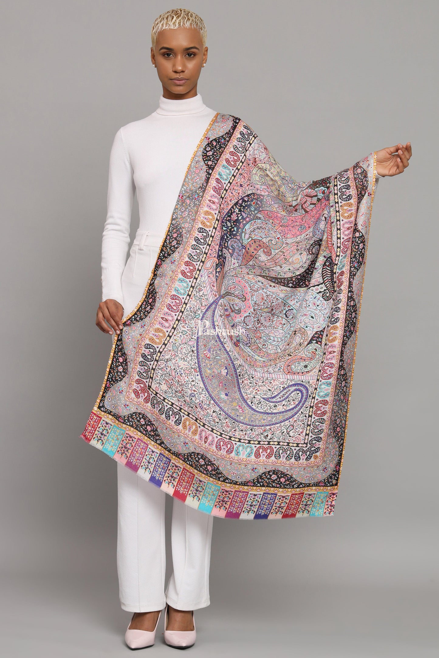 Pashtush India Gift Pack Pashtush His And Her Set Of Mens Fine Wool Stole and Womens Bamboo Stole, Premium Gift Box Packaging, Black and Multicolour