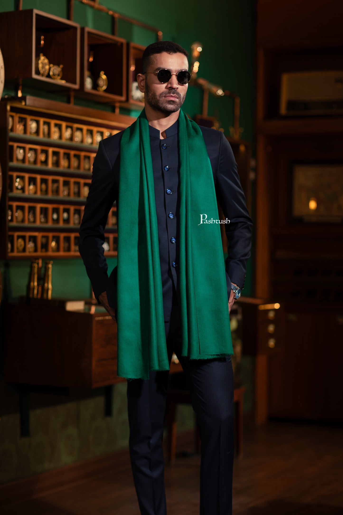 Pashtush India Gift Pack Pashtush His And Her Set Of Mens Fine Wool Stole and Womens Bamboo Stole, Premium Gift Box Packaging, Green and Multicolour