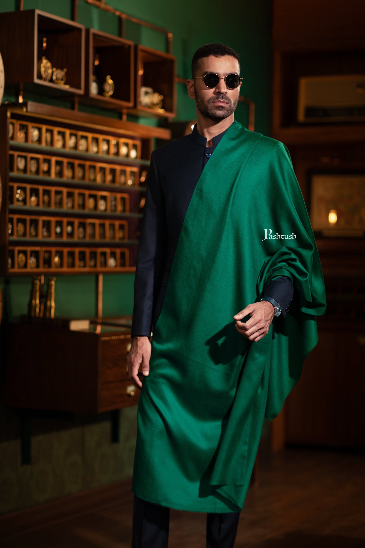 Pashtush India Gift Pack Pashtush His And Her Set Of Mens Fine Wool Stole and Womens Bamboo Stole, Premium Gift Box Packaging, Green and Multicolour