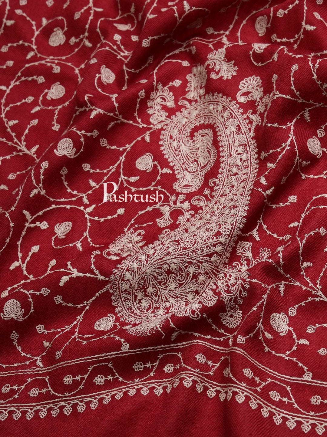 Pashtush India Gift Pack Pashtush His And Her Set Of Mens Fine Wool Stole and Womens Embroidery Shawl, Premium Gift Box Packaging, Maroon