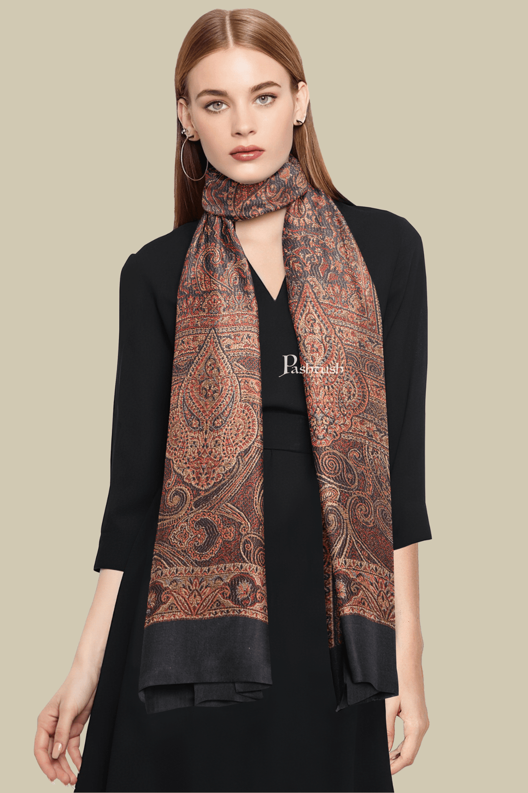 Pashtush India Gift Pack Pashtush His And Her Set Of Mens Fine Wool Stole and Womens Faux pashmina Stole, Premium Gift Box Packaging, Black