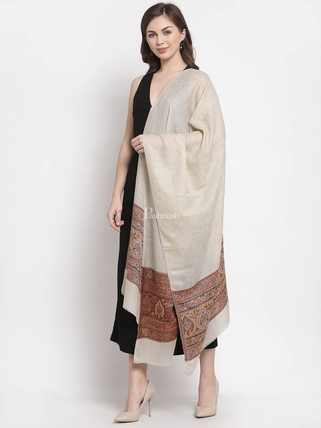 Pashtush India Gift Pack Pashtush His And Her Set Of Mens Fine Wool Stole and Womens Reversible Stole, Premium Gift Box Packaging, Beige