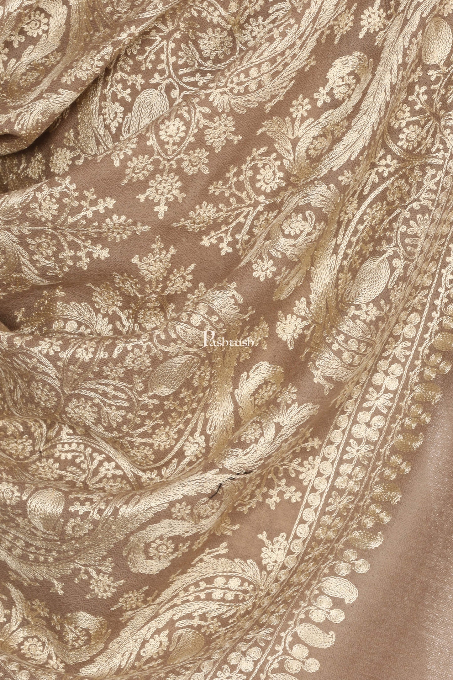 Pashtush India Gift Pack Pashtush His And Her Set Of Nalki Embroidery Stoles With Premium Gift Box Packaging, Beige and Red