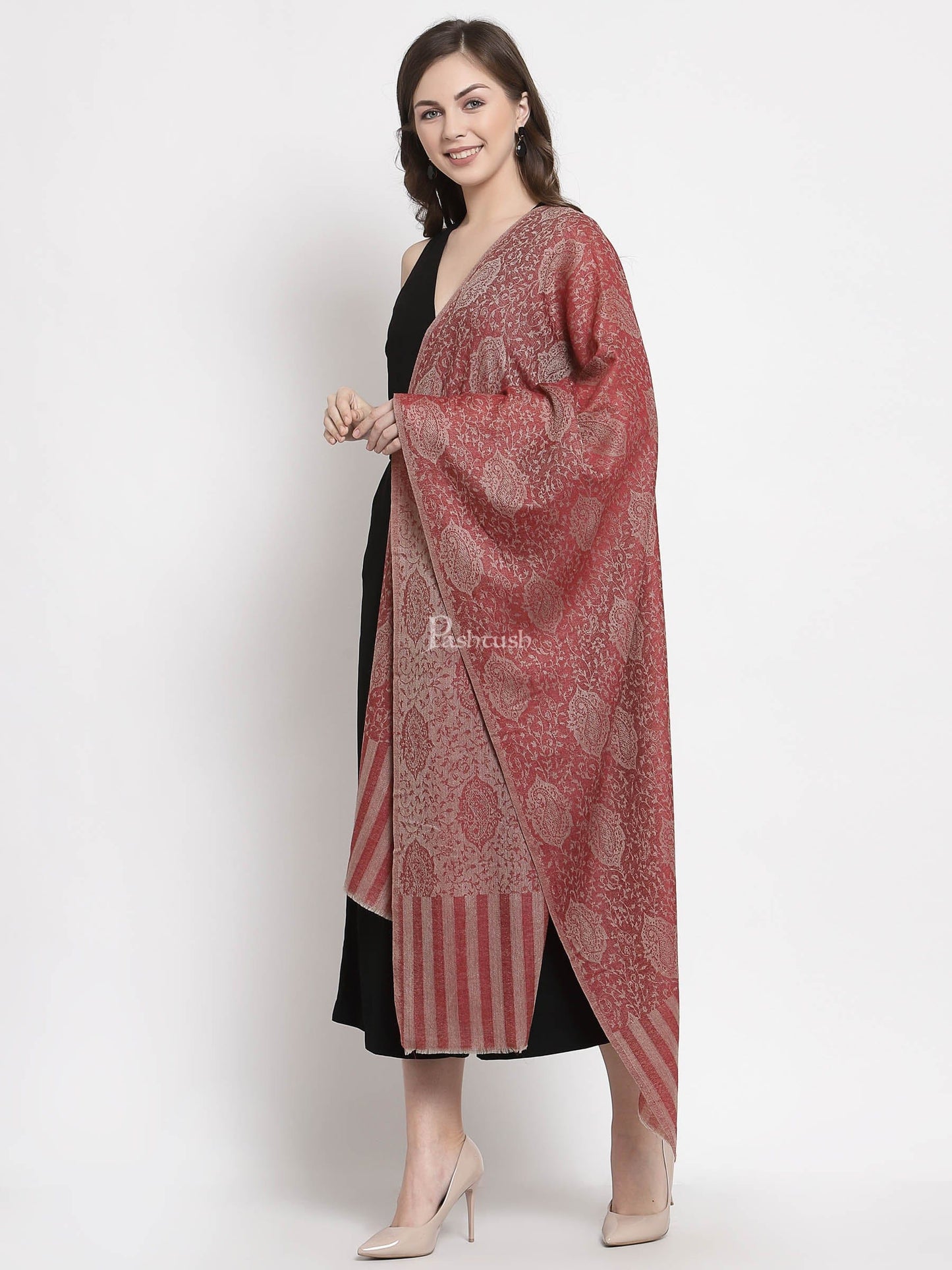 Pashtush India Gift Pack Pashtush His And Her Set Of Self Paisley Weave Stoles With Premium Gift Box Packaging, Black And Ruby
