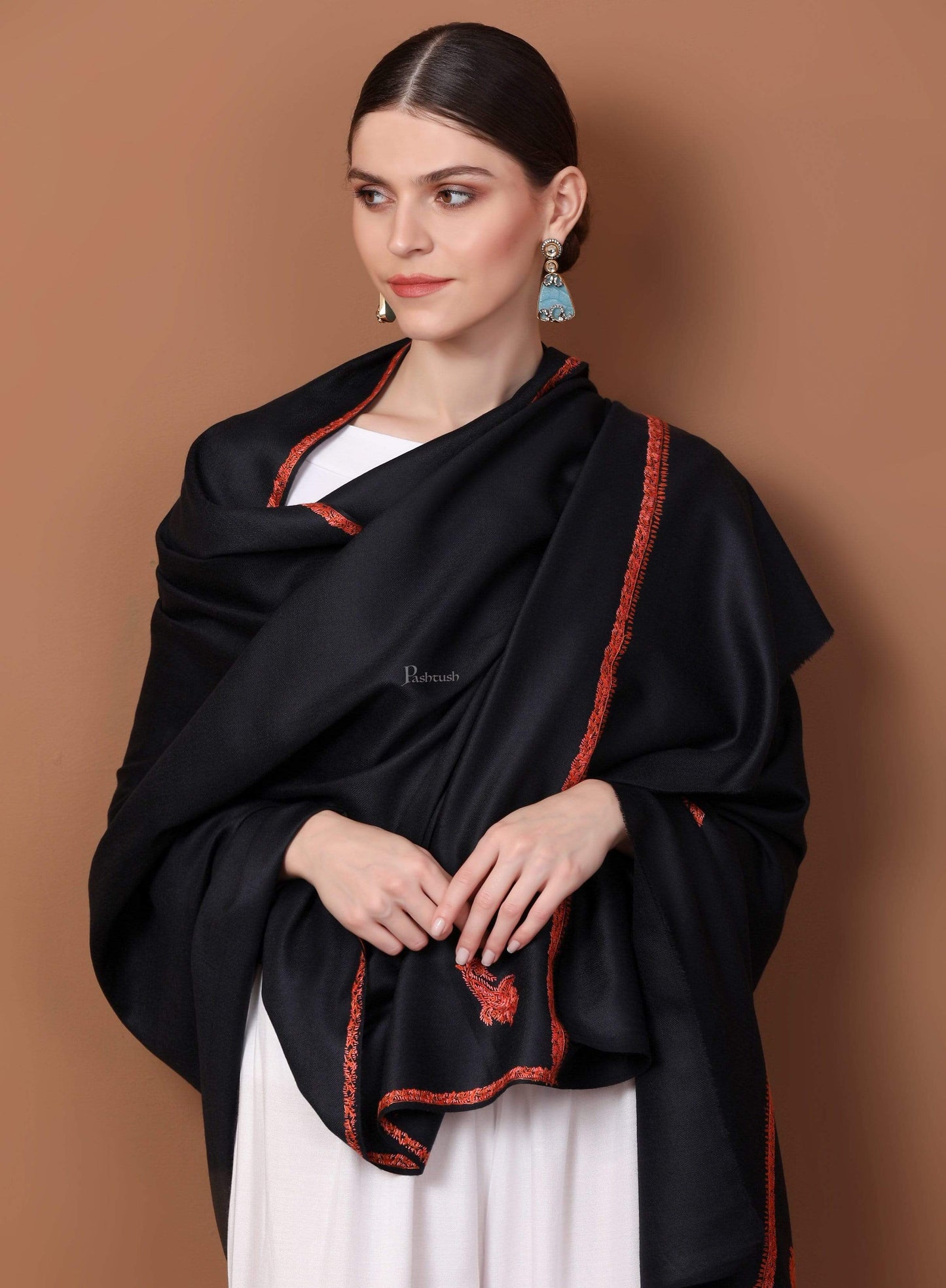 Pashtush India 100x200 Pashtush Kashmiri 100% Hand Embroidery Shawl - Kingri design