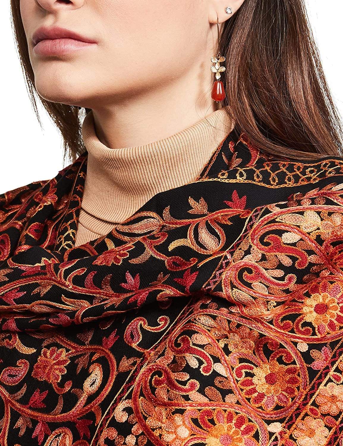 Pashtush India 70x200 Pashtush Kashmiri Aari Embroidery Stole, Fine Wool, Black