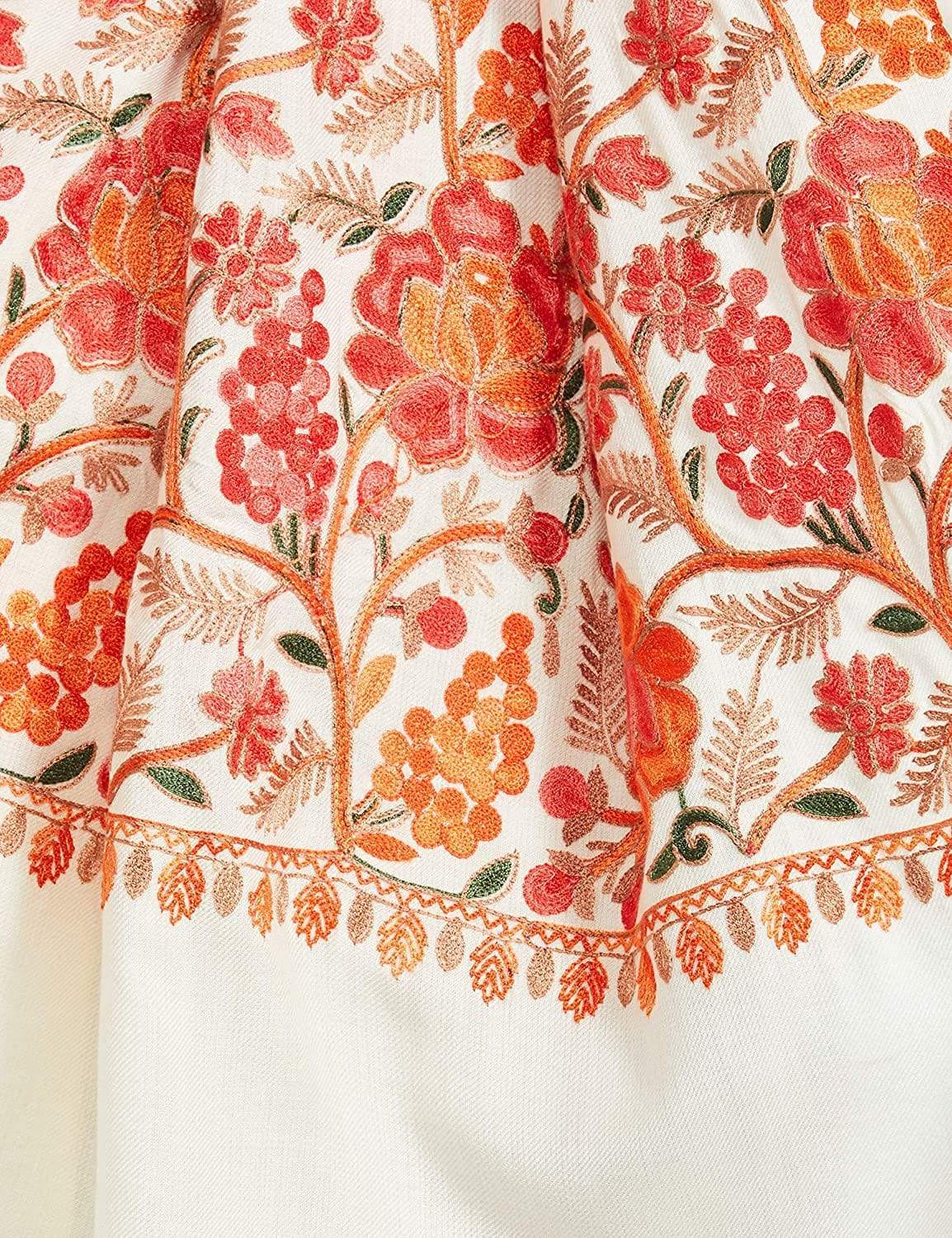 Pashtush India 70x200 Pashtush Kashmiri Aari Embroidery Stole, Fine Wool, White
