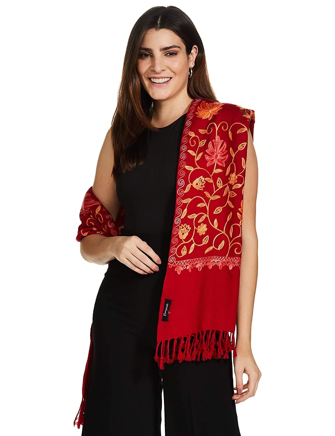 Pashtush India 70x200 PASHTUSH KASHMIRI AARI EMBROIDERY, WOOLLEN STOLE