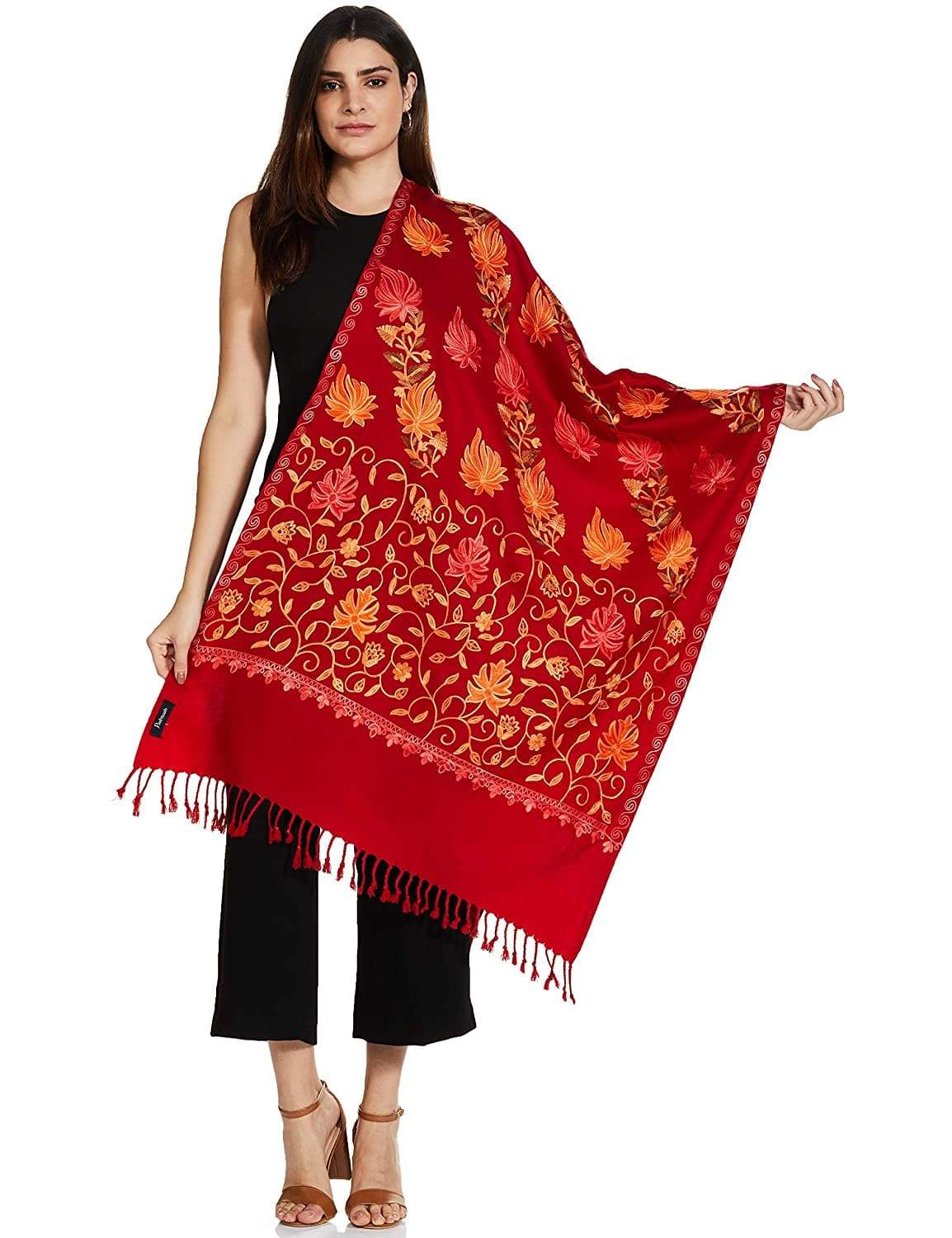 Pashtush India 70x200 PASHTUSH KASHMIRI AARI EMBROIDERY, WOOLLEN STOLE