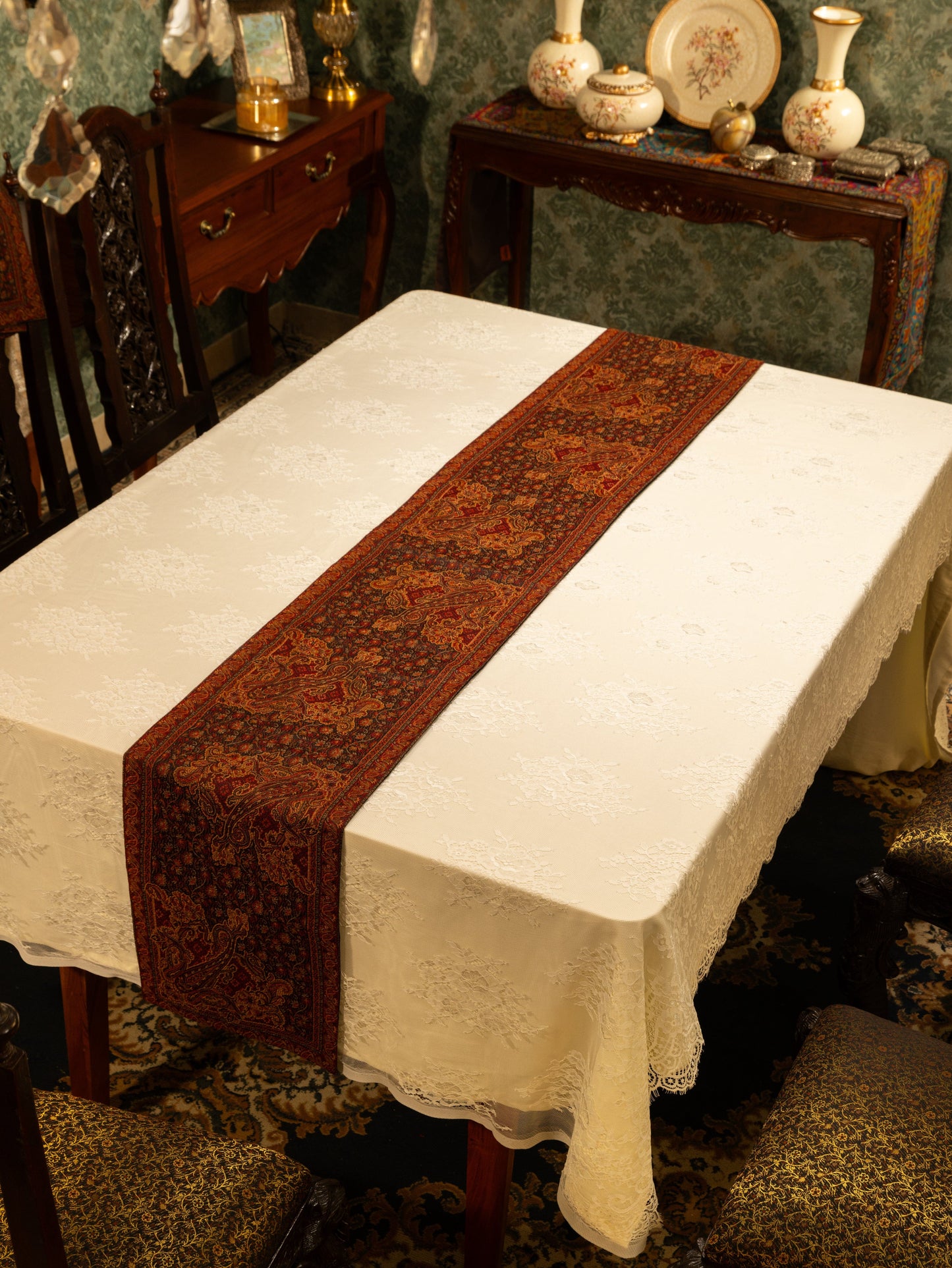 Pashtush India Gift Pack Pashtush Luxury Table Runner, Jamawar Collection, Coffee Brown