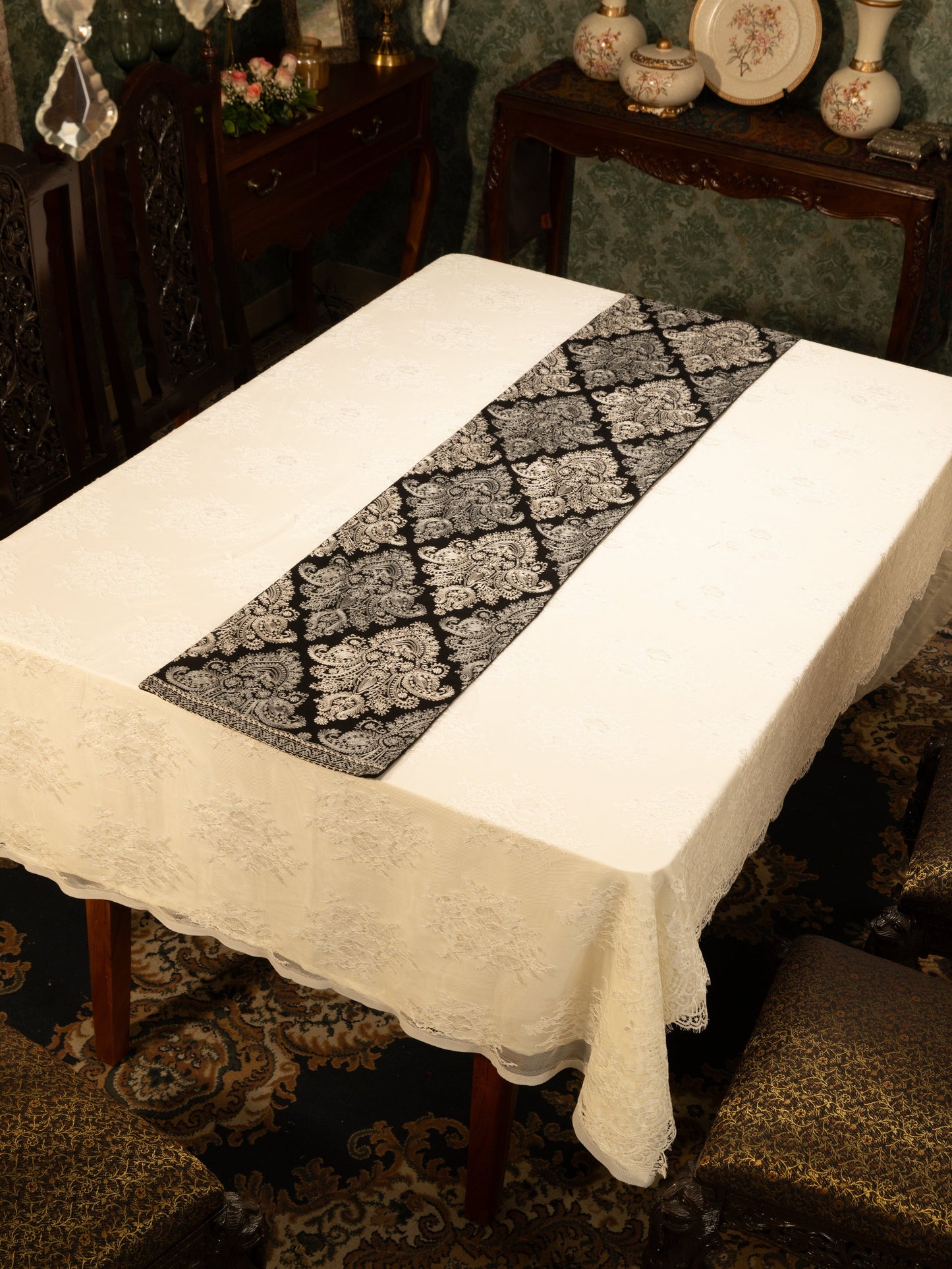 Pashtush India Gift Pack Pashtush Luxury Table Runner, Nalki Embroidery Collection, Black
