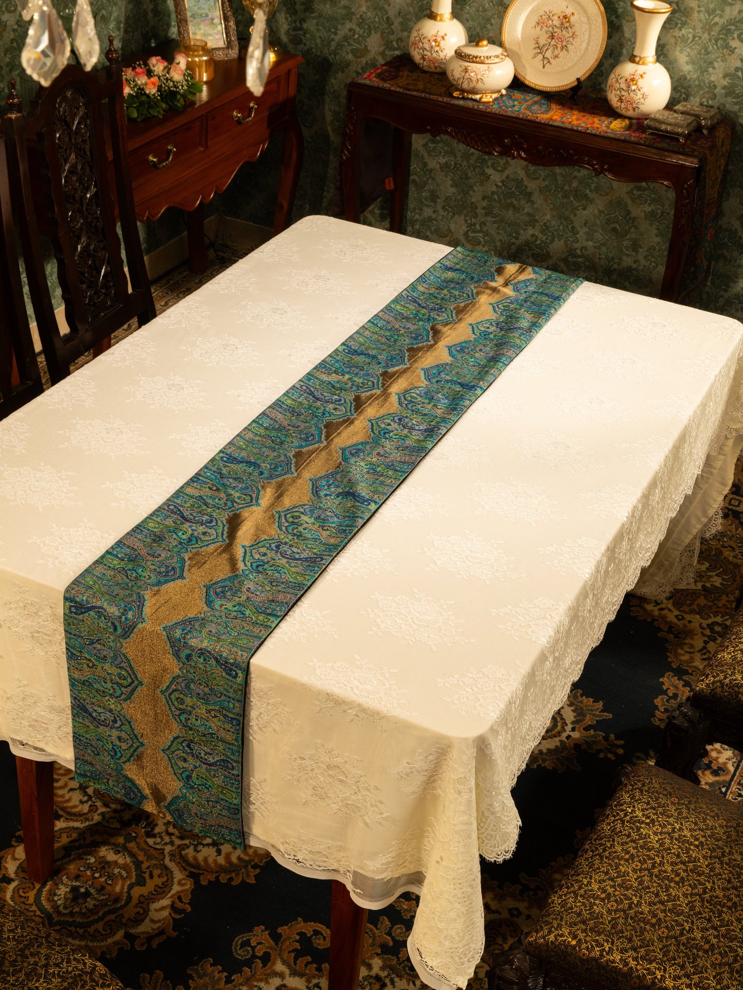 Pashtush India Gift Pack Pashtush Luxury Table Runner, Twilight Collection, Arabic Sea Blue
