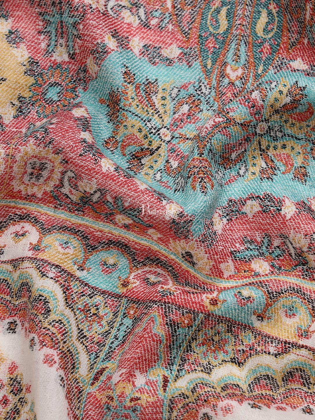 Pashtush India Mens Shawls Gents Shawl Pashtush men Extra Fine Wool shawl, Antique Weave, Ethnic Jamawar design, Ivory