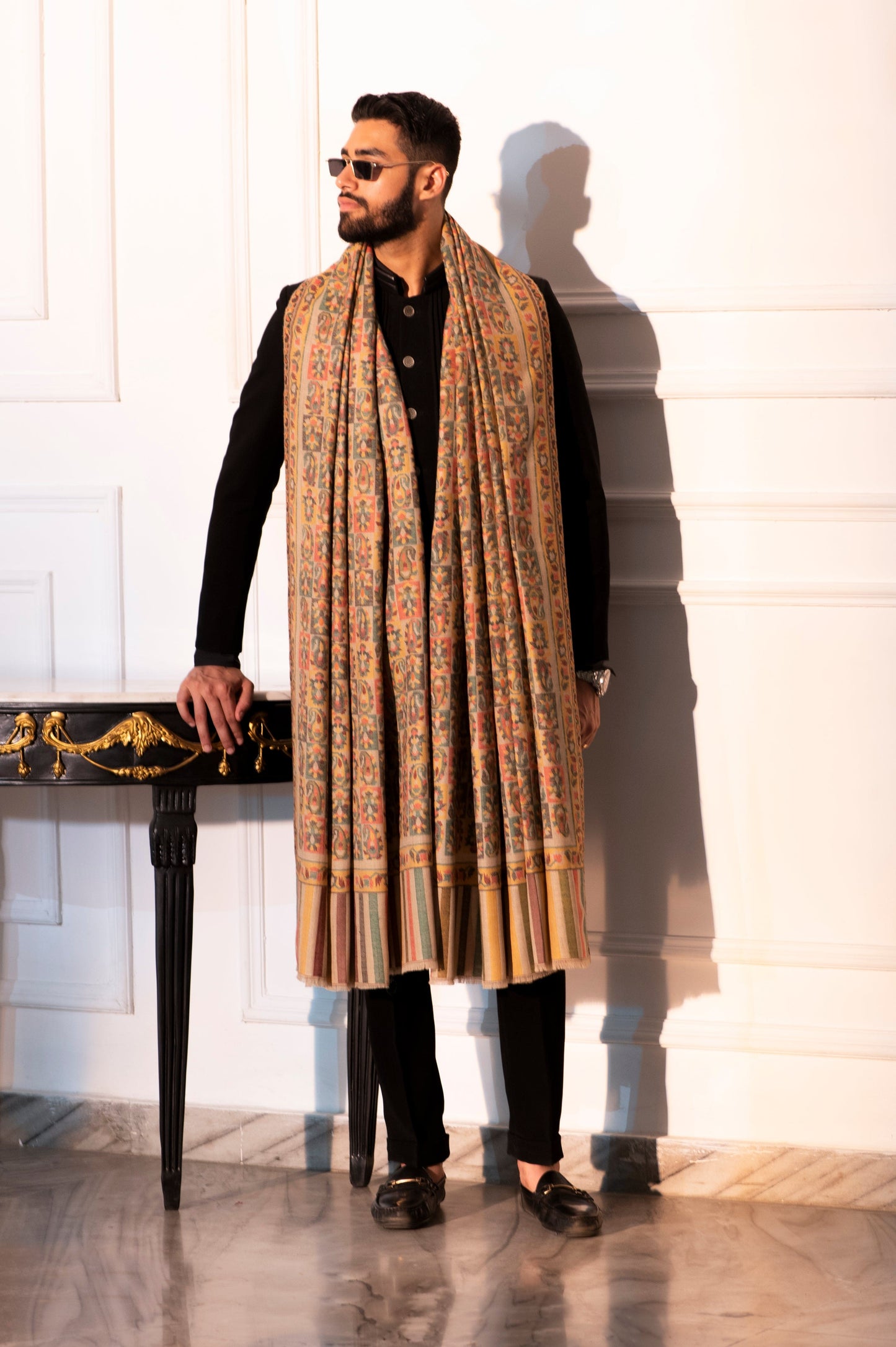 Pashtush India Mens Shawls Gents Shawl Pashtush Men Extra Fine Wool Shawl, Ethnic Design, Mens Lohi, Full Size,