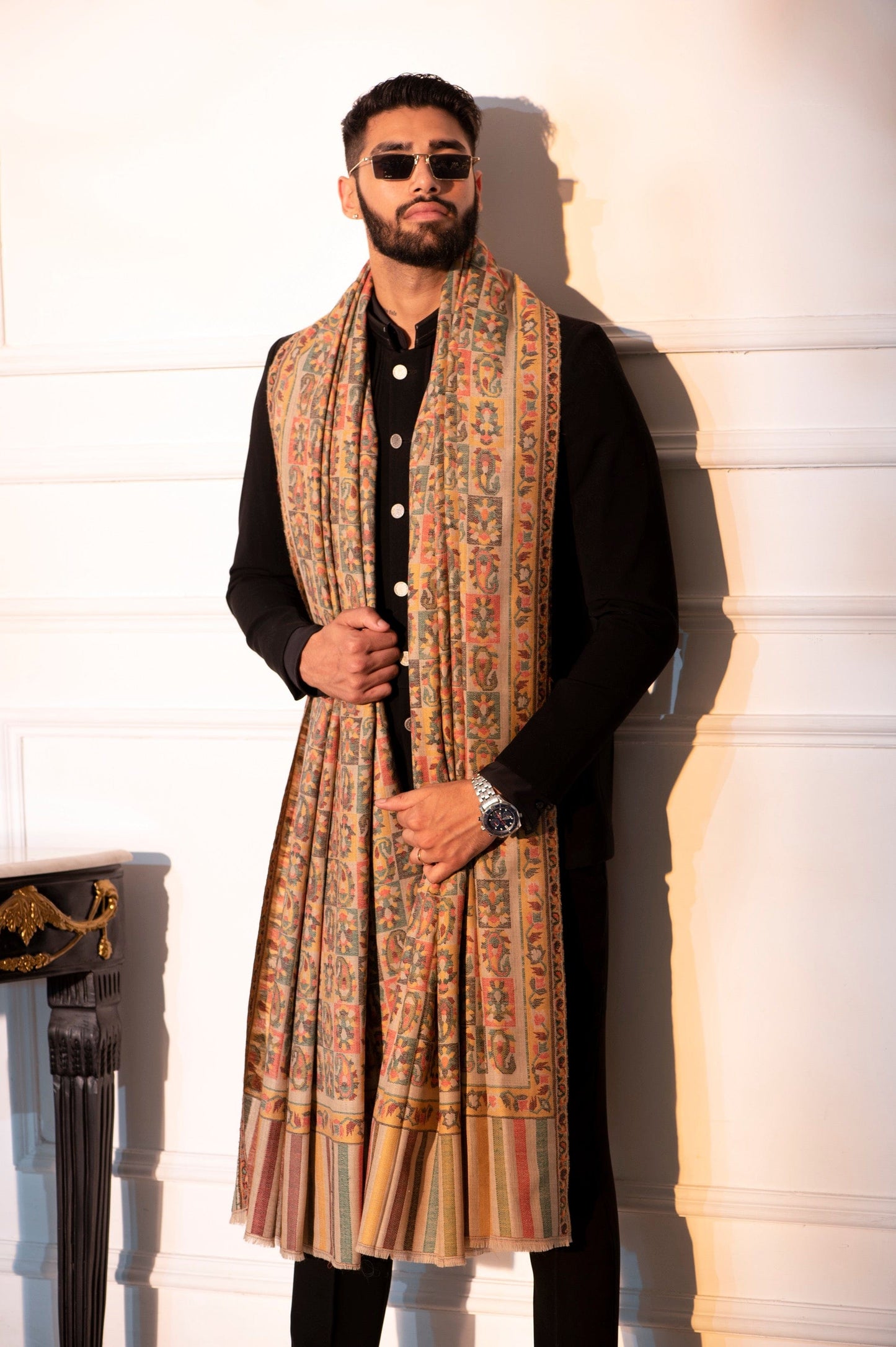 Pashtush India Mens Shawls Gents Shawl Pashtush Men Extra Fine Wool Shawl, Ethnic Design, Mens Lohi, Full Size,