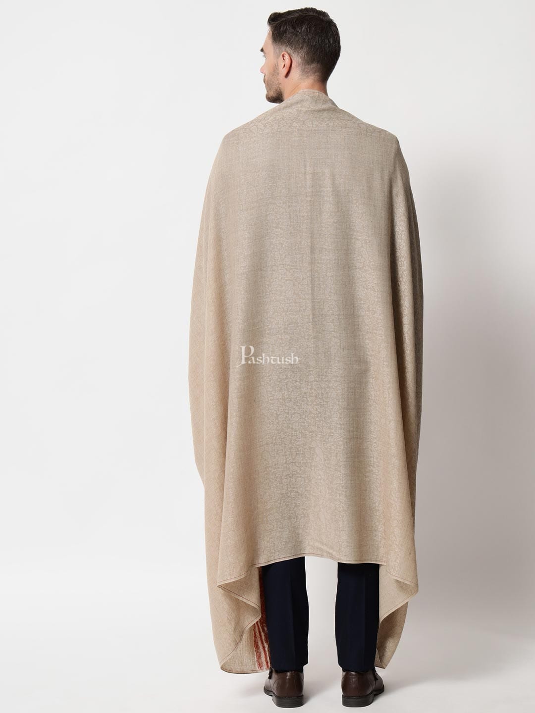 Pashtush India Mens Shawls Gents Shawl Pashtush men Extra Fine Wool shawl, Ethnic Palla design, Beige