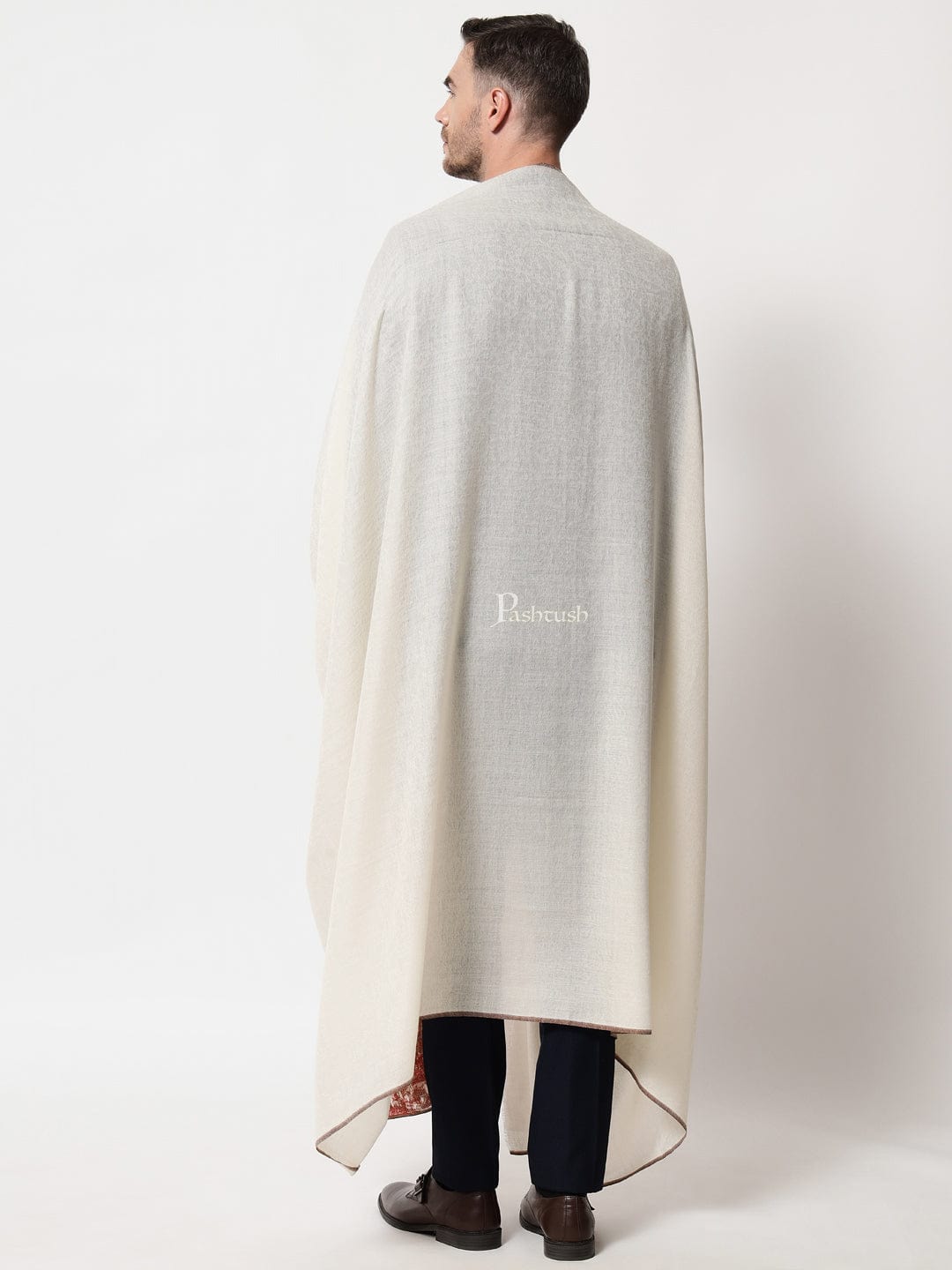 Pashtush India Mens Shawls Gents Shawl Pashtush men Extra Fine Wool shawl, Ethnic Palla design, Ivory