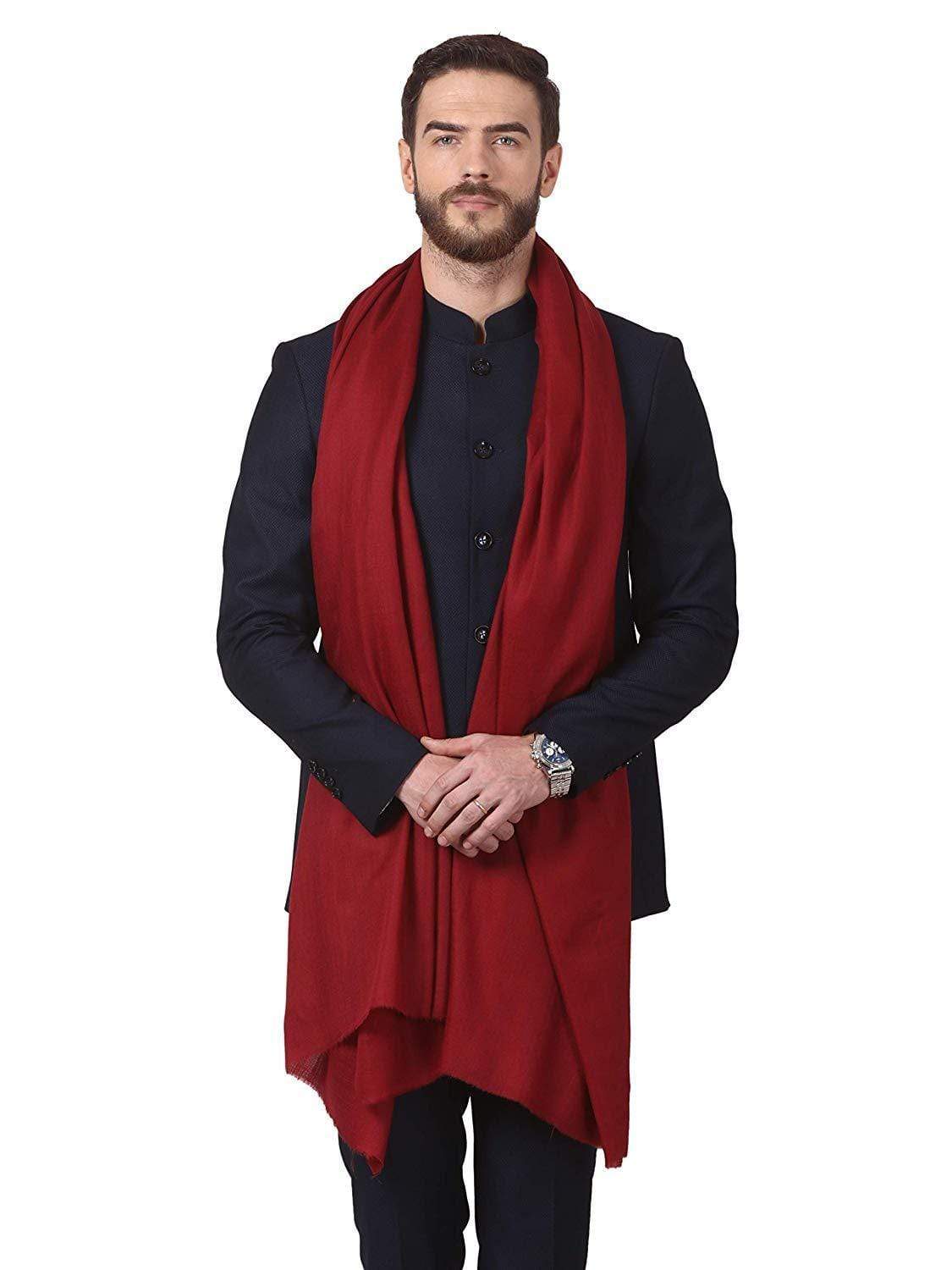 Pashtush India Mens Shawls Gents Shawl Pashtush Men Extra Fine wool Stole (Maroon)