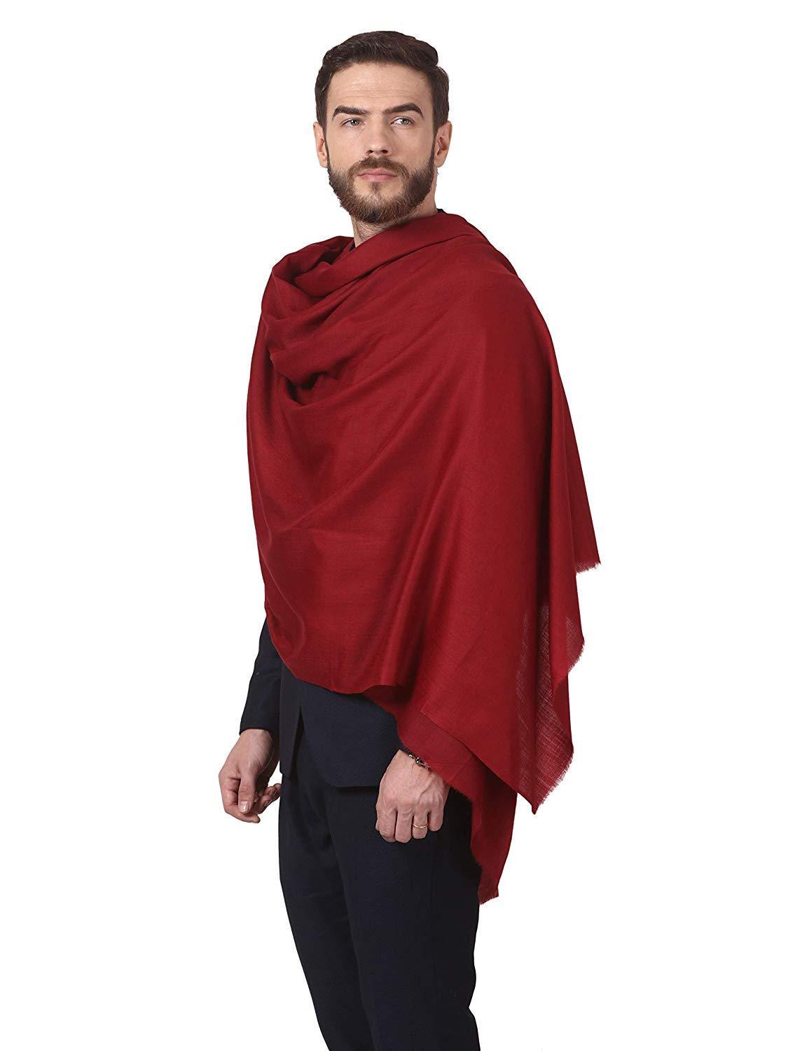 Pashtush India Mens Shawls Gents Shawl Pashtush Men Extra Fine wool Stole (Maroon)