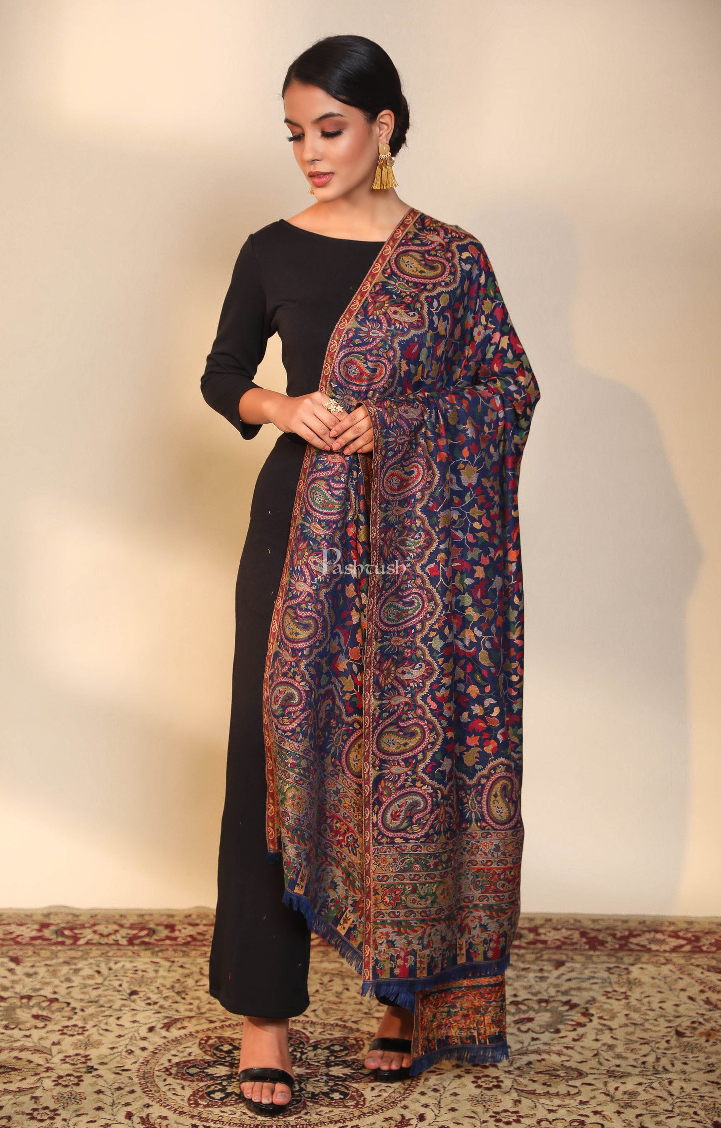 Pashtush India Womens Shawls Pashtush men faux pashmina shawl, ethnic weave design, multi color