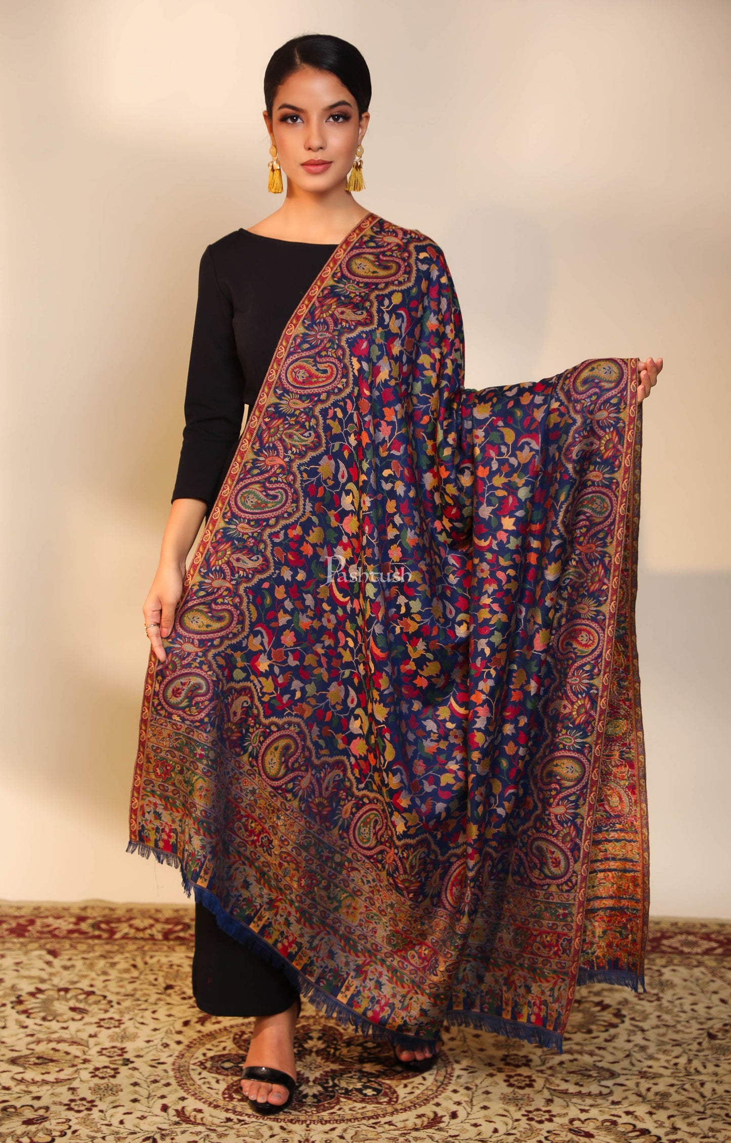 Pashtush India Womens Shawls Pashtush men faux pashmina shawl, ethnic weave design, multi color