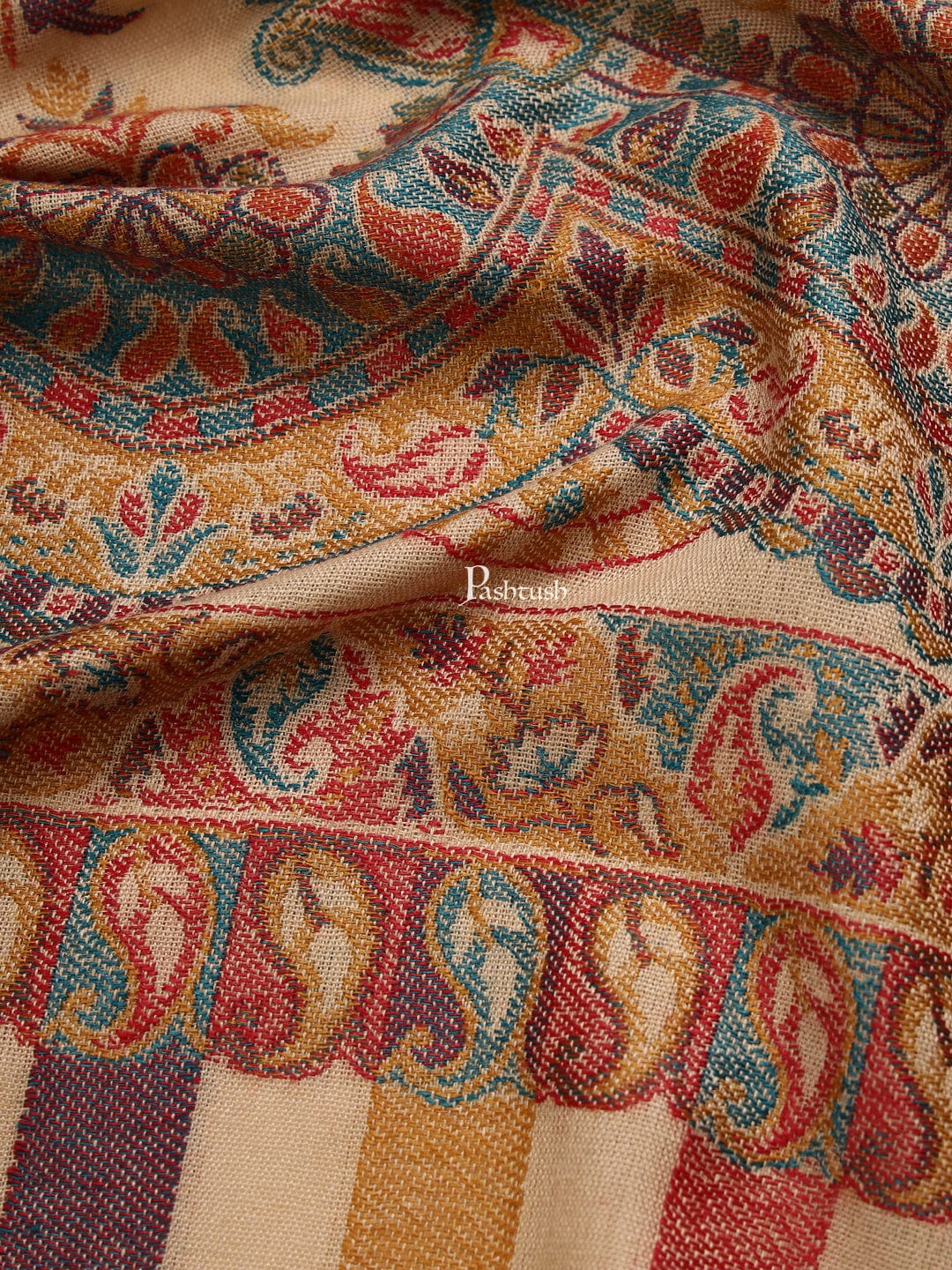 Pashtush India Mens Scarves Stoles and Mufflers Pashtush men Faux Pashmina stole, Ethnic weave design, Beige