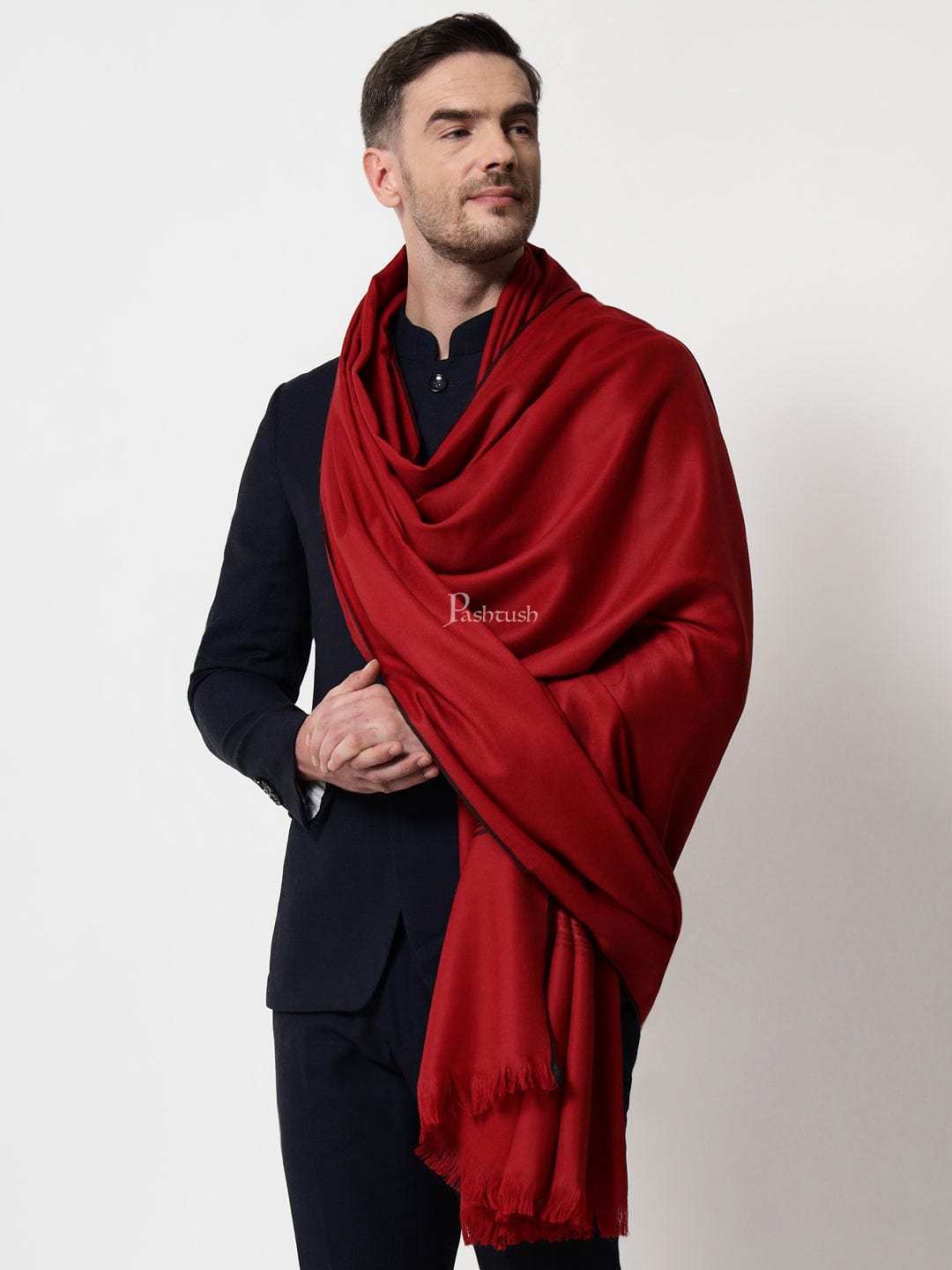 Pashtush India Mens Shawls Gents Shawl Pashtush men Fine Wool shawl, Aztec design, Mens Full Size, Maroon