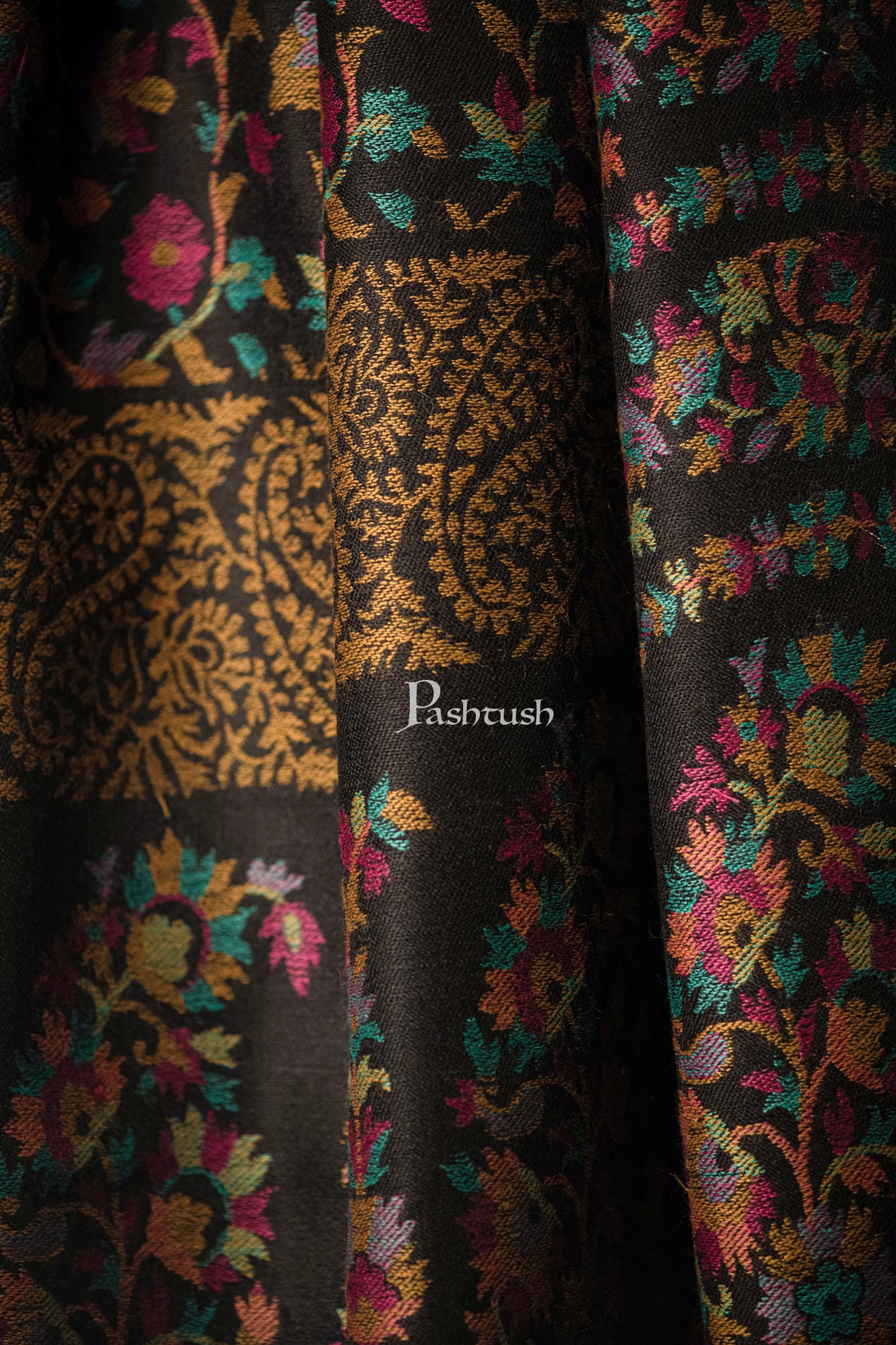 Pashtush India Mens Shawls Gents Shawl Pashtush men Fine Wool shawl, Ethnic design, Black, Mens Lohi, Full Size