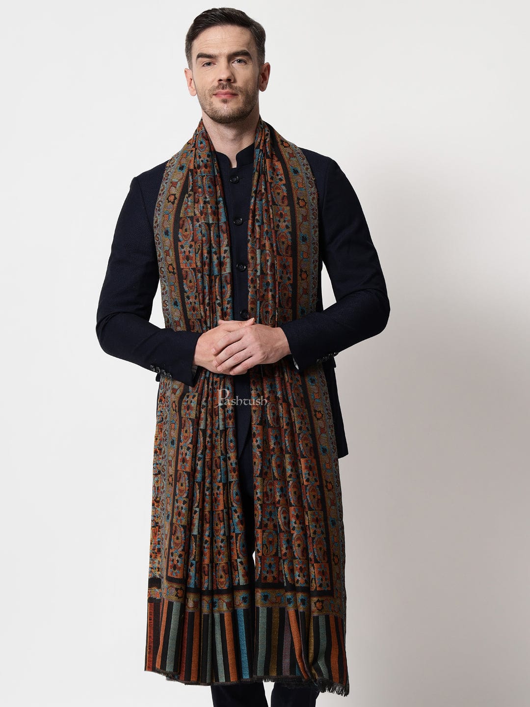 Pashtush India Mens Shawls Gents Shawl Pashtush men Fine Wool shawl, Ethnic design, Multicolour